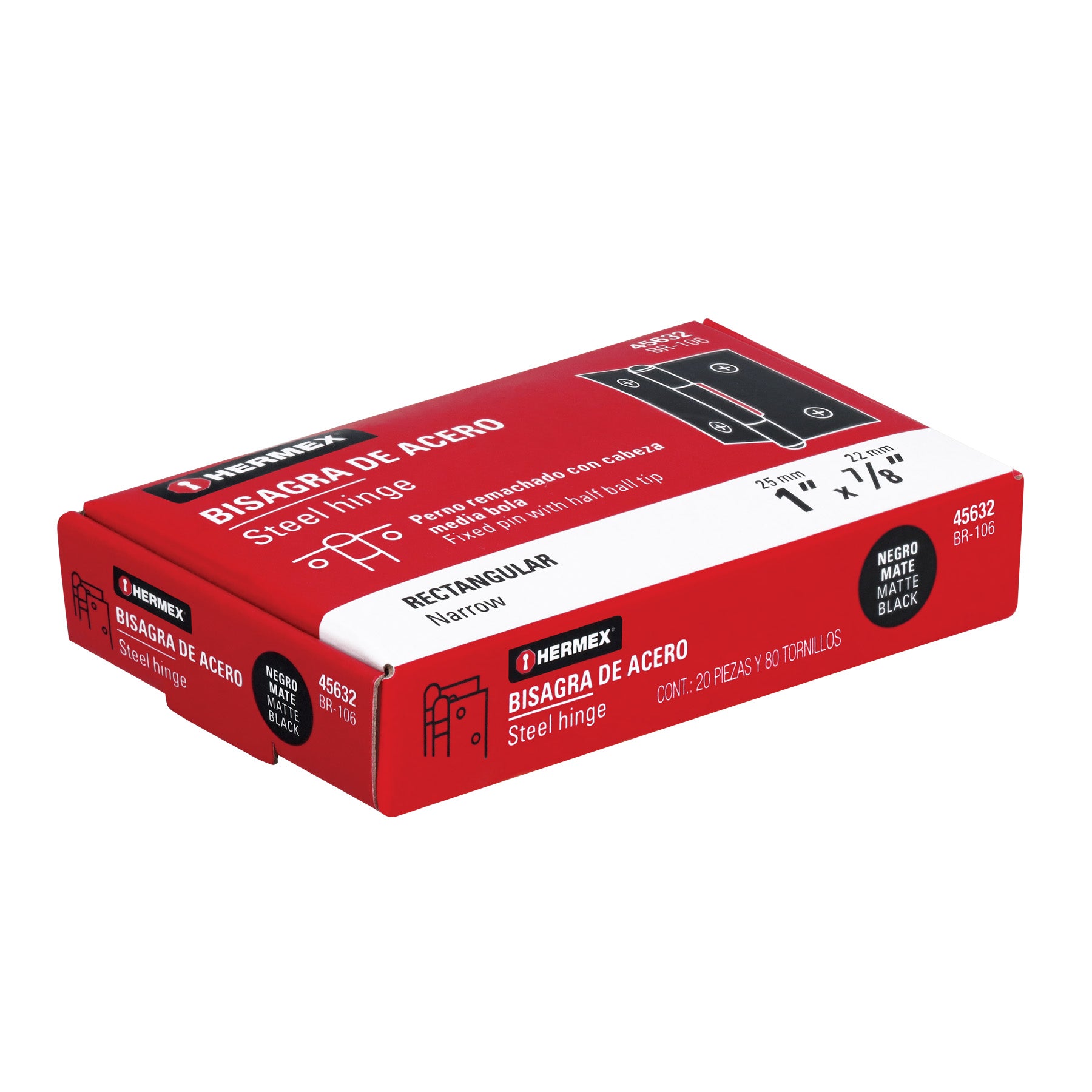 Bisagra rectangular 1" negra, HERMEX