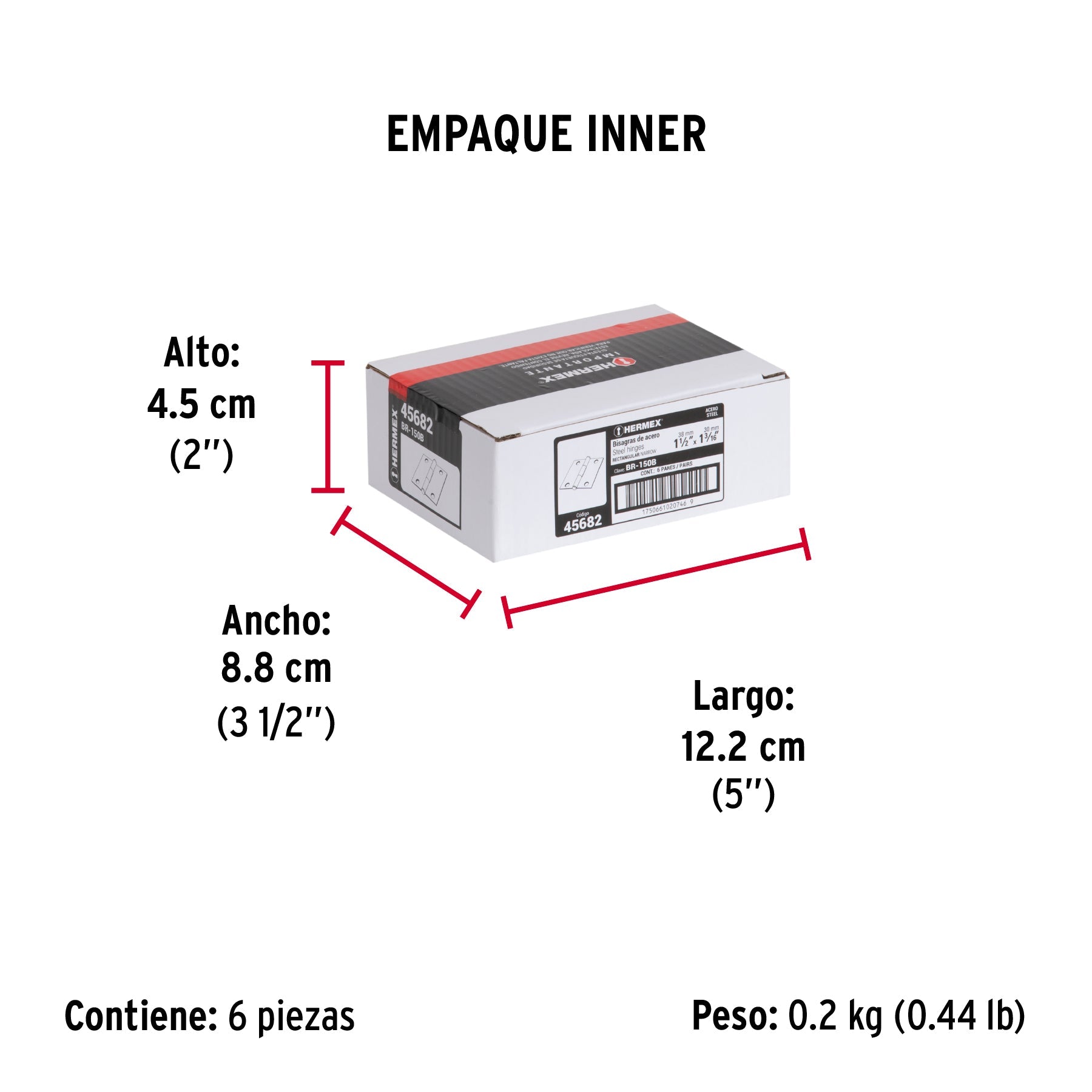 Bolsa con 2 bisagras rectangulares 1-1/2", acero pulido - Empaque