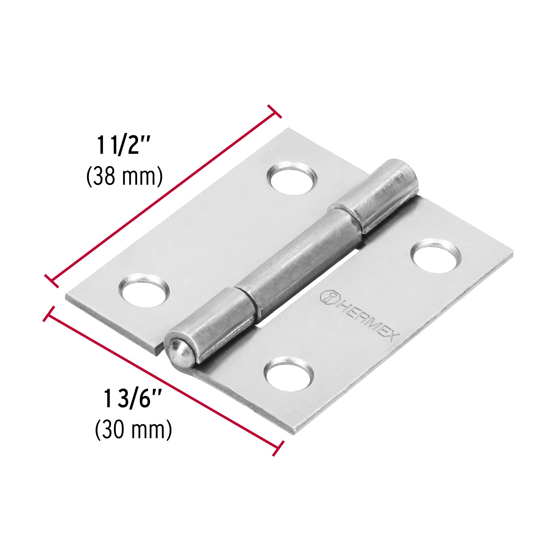 Bisagra rectangular 1-1/2" acero pulido, HERMEX