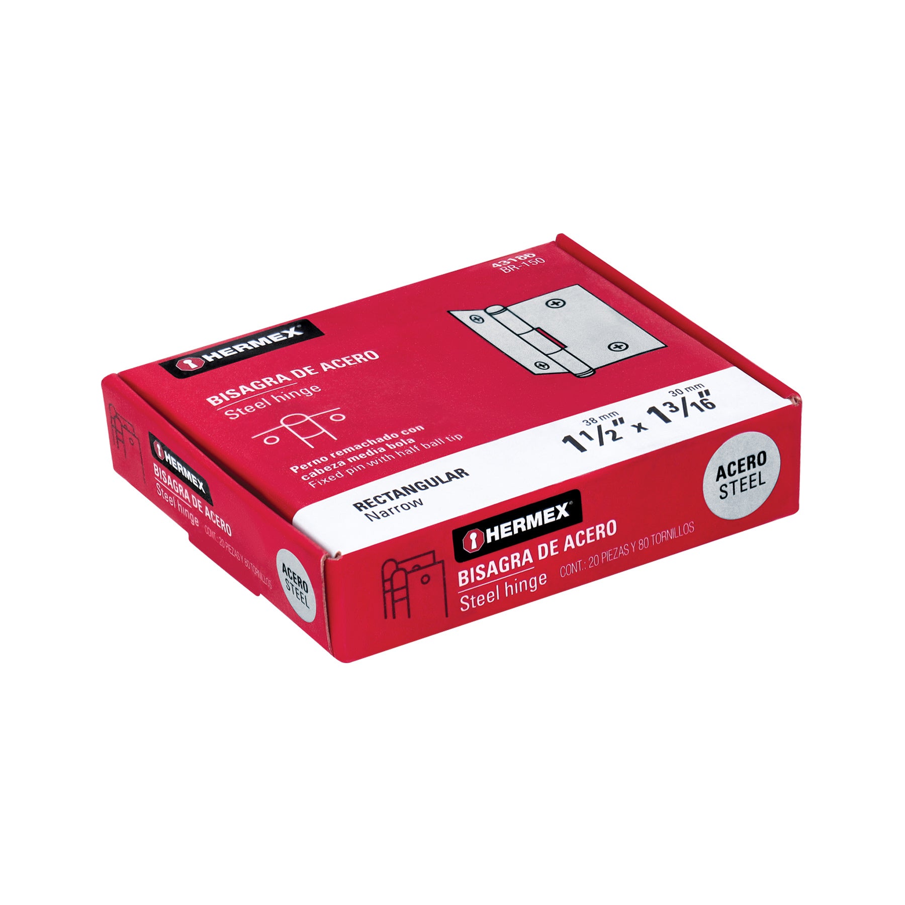 Bisagra rectangular 1-1/2" acero pulido, HERMEX