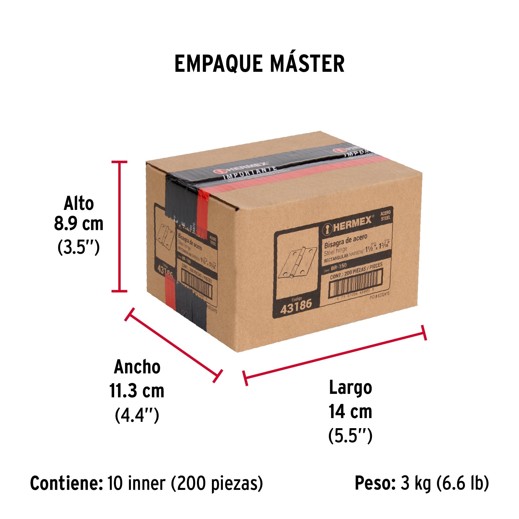 Bisagra rectangular 1-1/2" acero pulido, HERMEX - Empaque