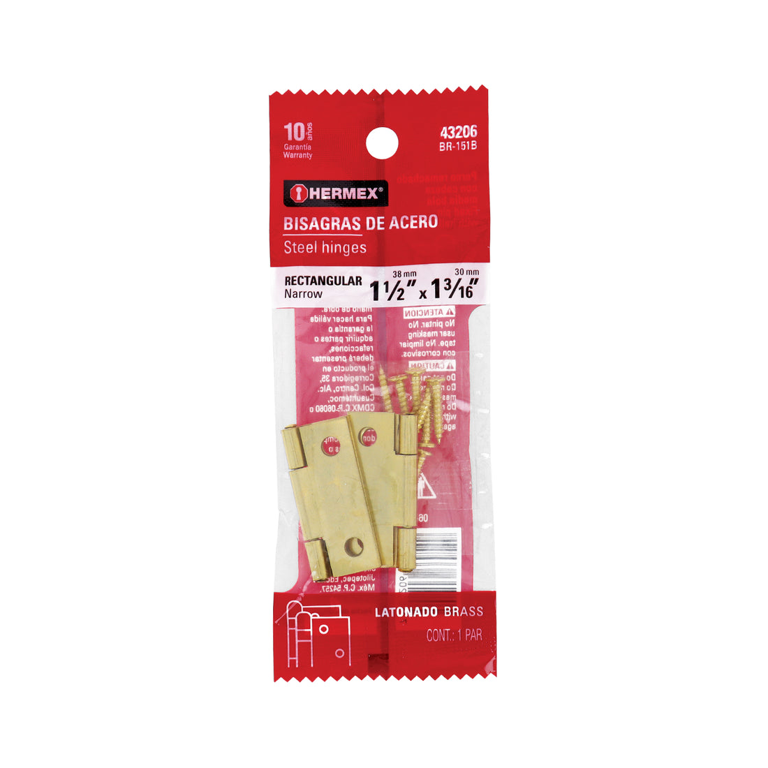 Bolsa con 2 bisagras rectangulares 1-1/2", acero latonado