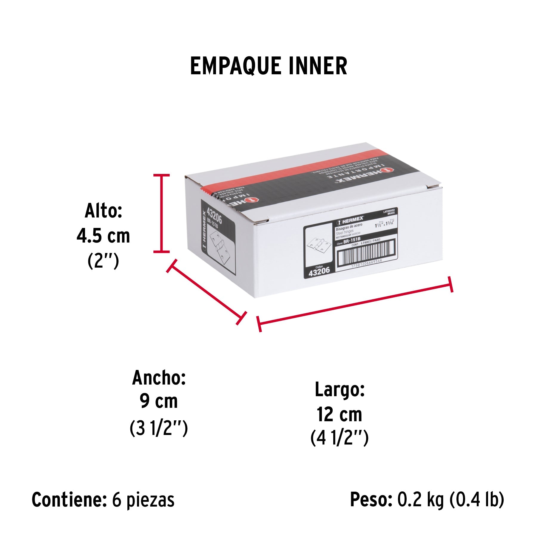 Bolsa con 2 bisagras rectangulares 1-1/2", acero latonado - Empaque