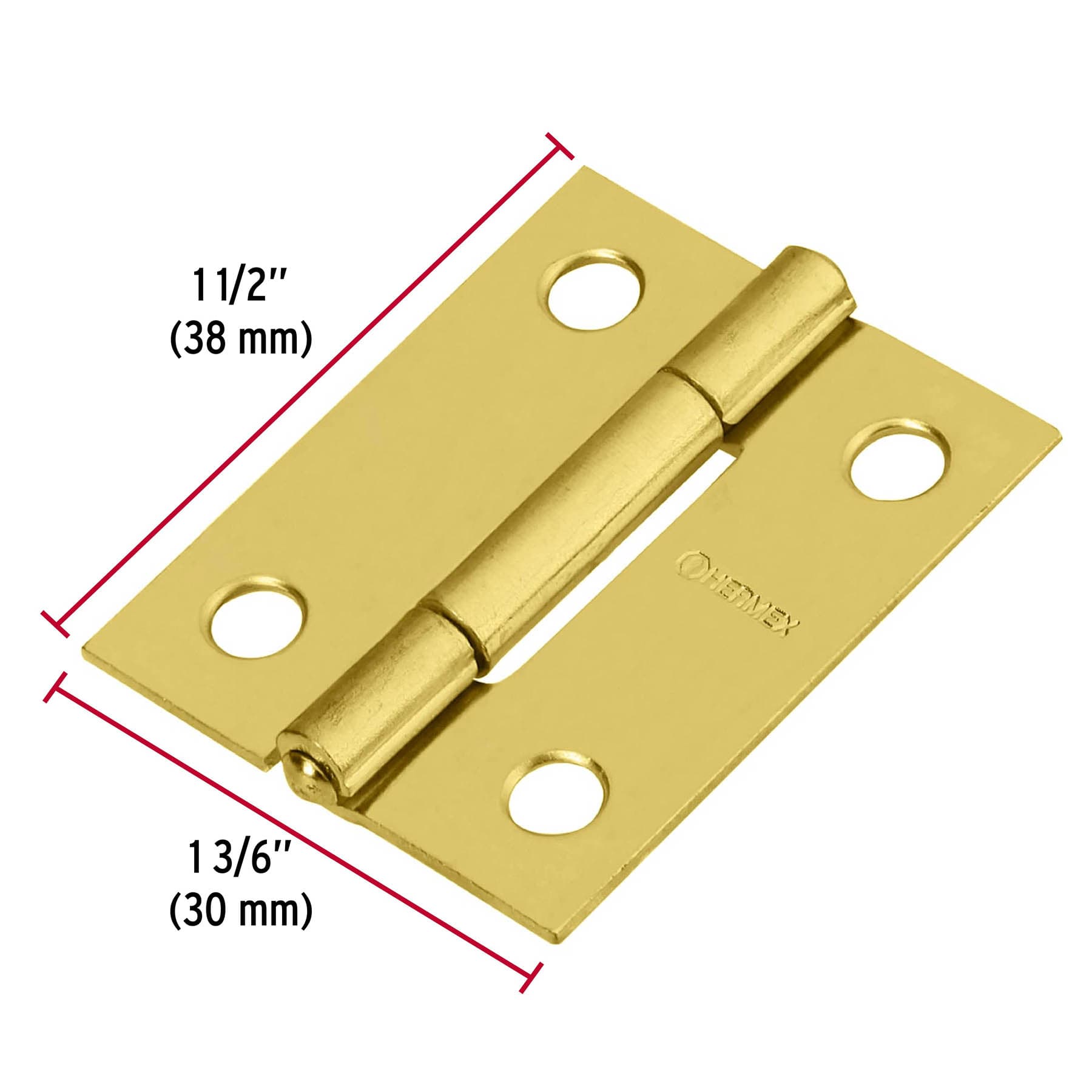 Bisagra rectangular 1-1/2" acero latonado, HERMEX