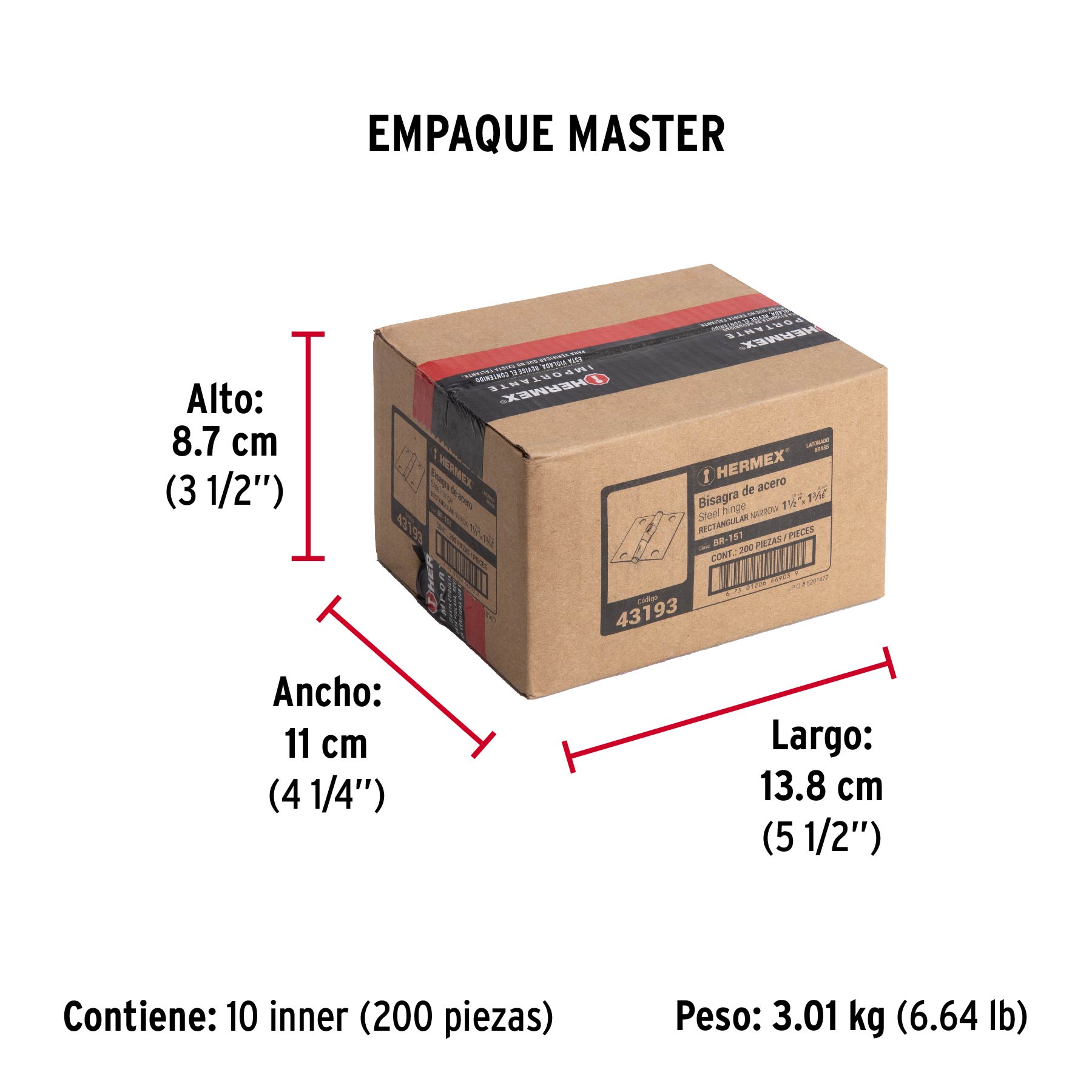 Bisagra rectangular 1-1/2" acero latonado, HERMEX - Empaque