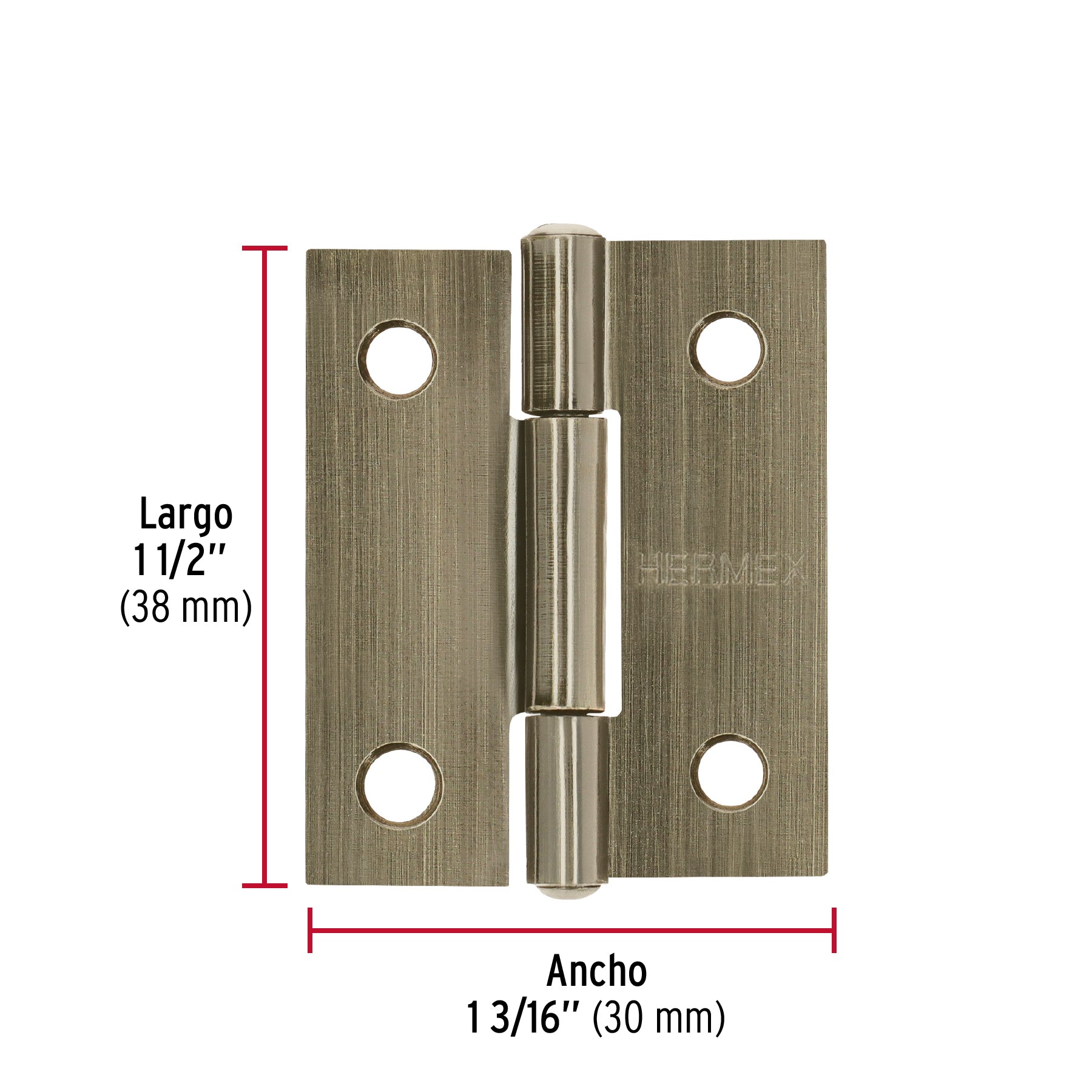 Bisagra rectangular 1-1/2" latón antiguo, HERMEX