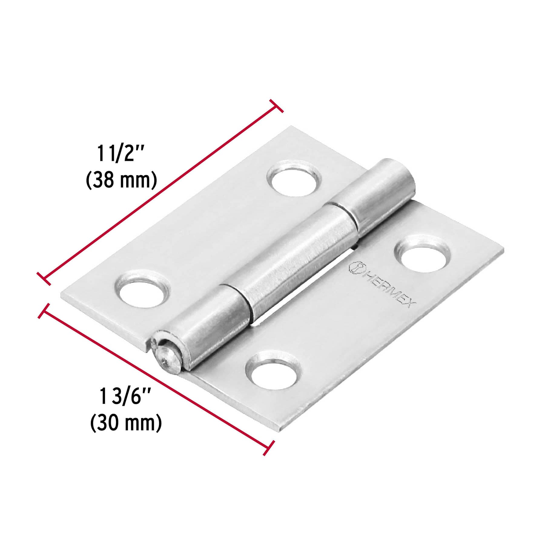 Bisagra rectangular 1-1/2" acero inoxidable, HERMEX