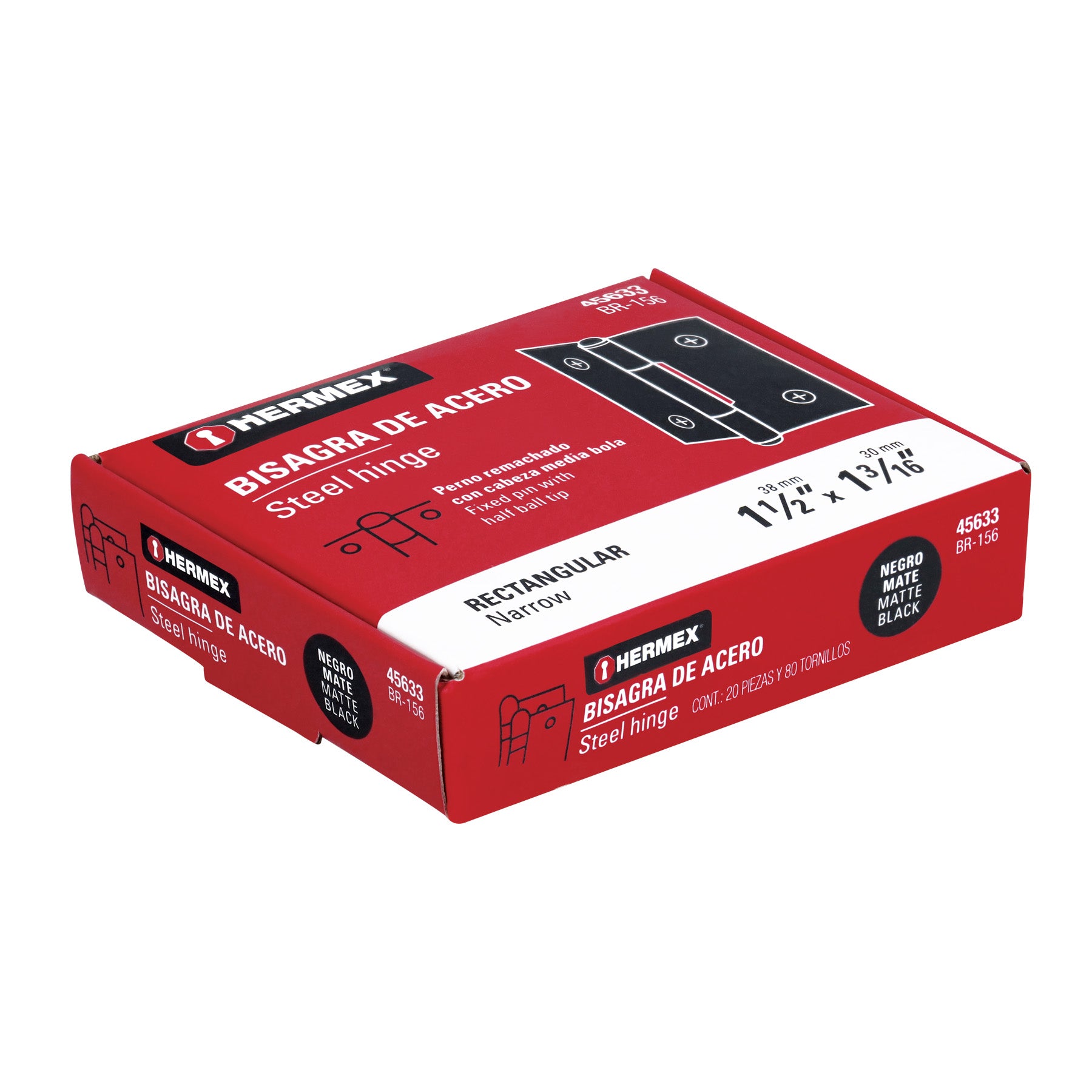 Bisagra rectangular 1-1/2" negra, HERMEX