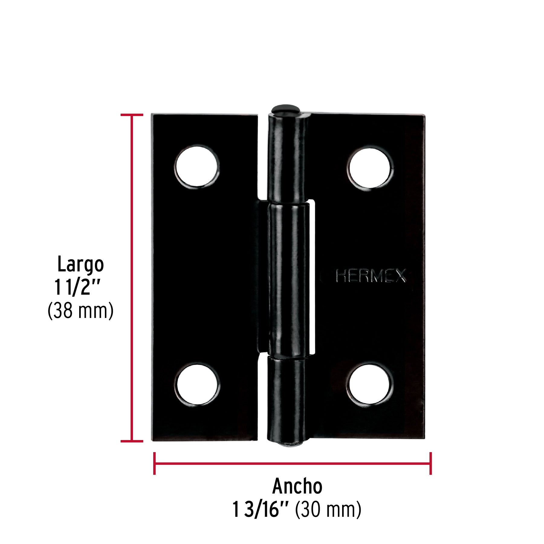 Bisagra rectangular 1-1/2" negra, HERMEX