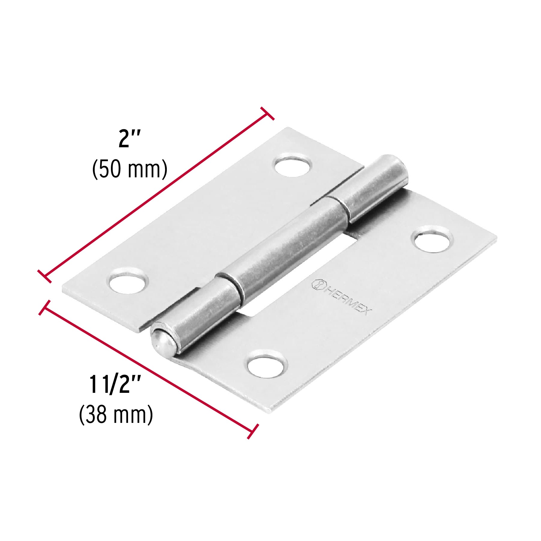 Bisagra rectangular 2" acero pulido, HERMEX