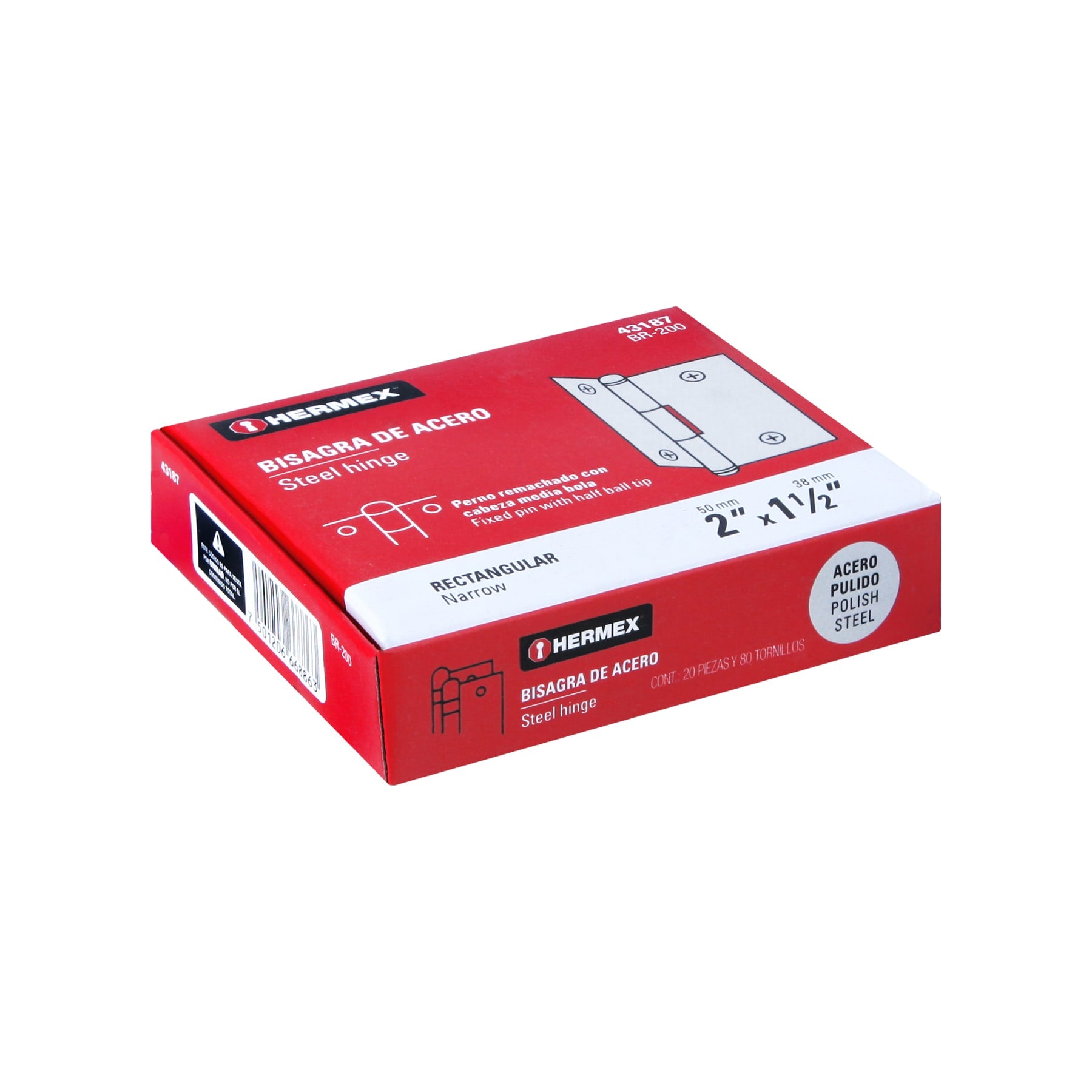Bisagra rectangular 2" acero pulido, HERMEX