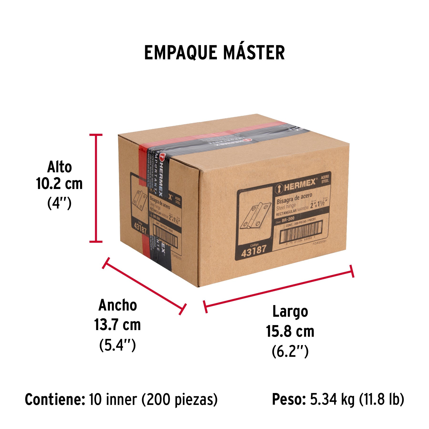 Bisagra rectangular 2" acero pulido, HERMEX - Empaque