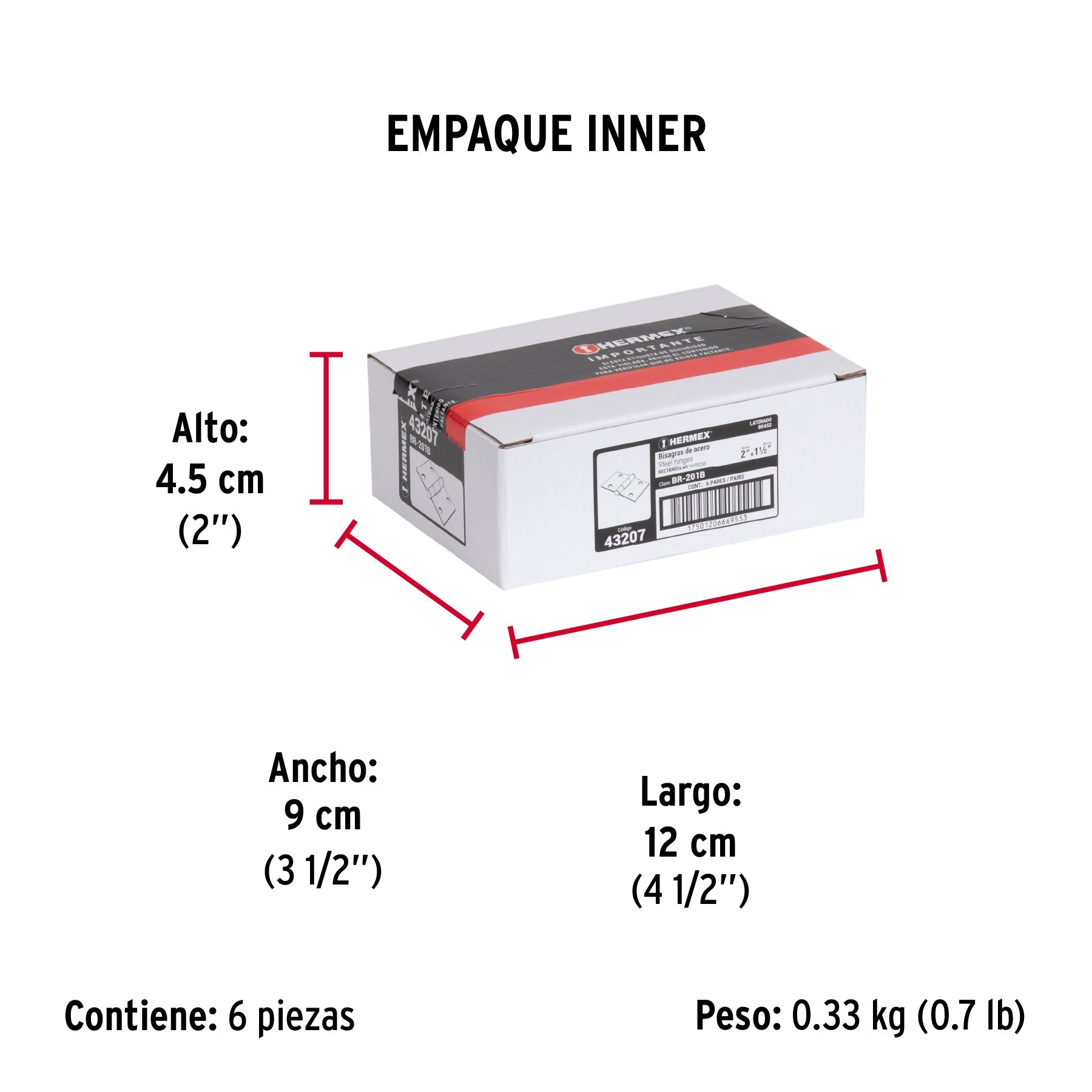 Bolsa con 2 bisagras rectangulares 2", acero latonado - Empaque