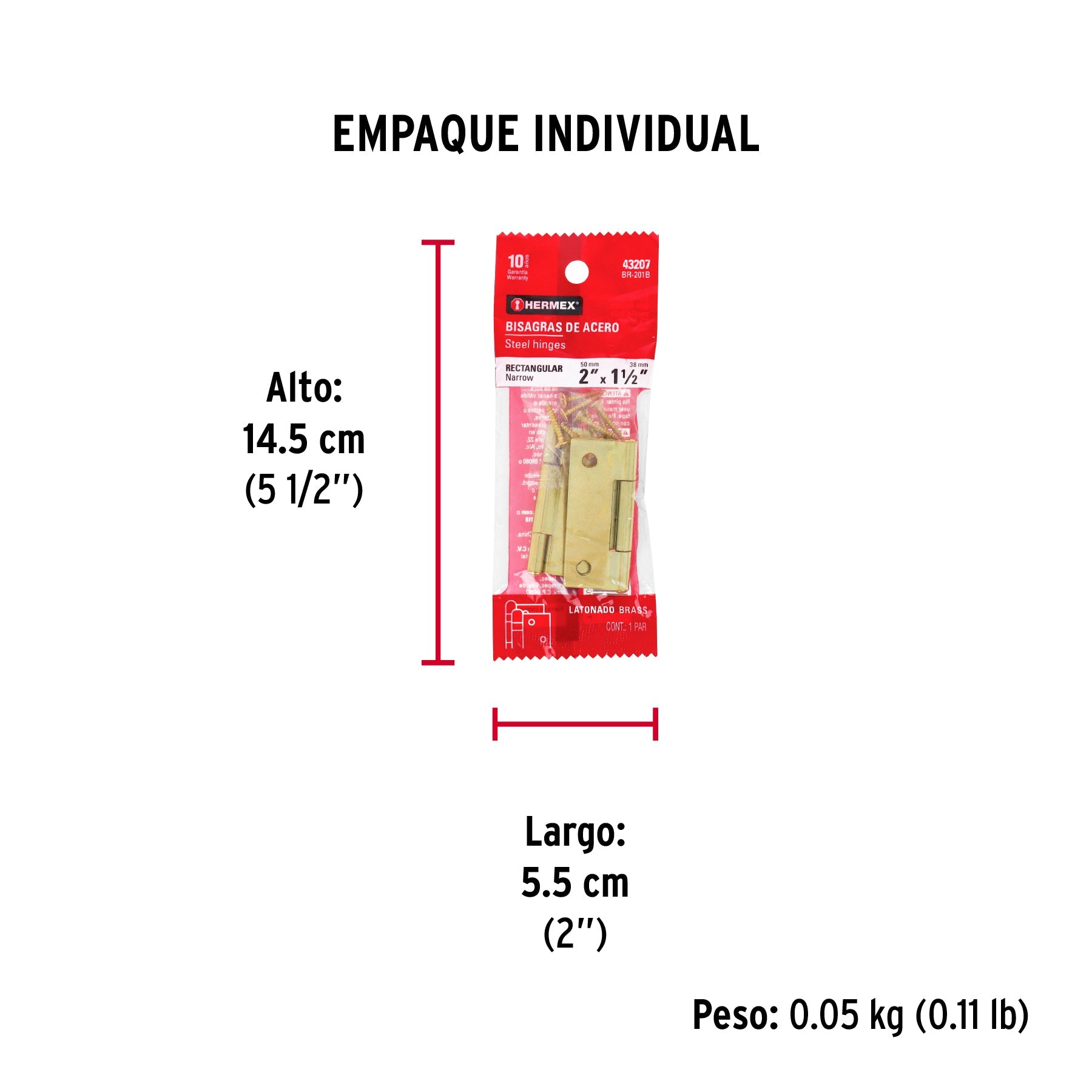 Bolsa con 2 bisagras rectangulares 2", acero latonado - Empaque