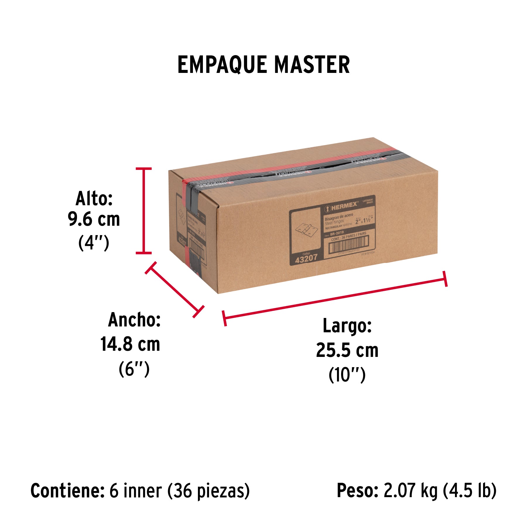 Bolsa con 2 bisagras rectangulares 2", acero latonado - Empaque