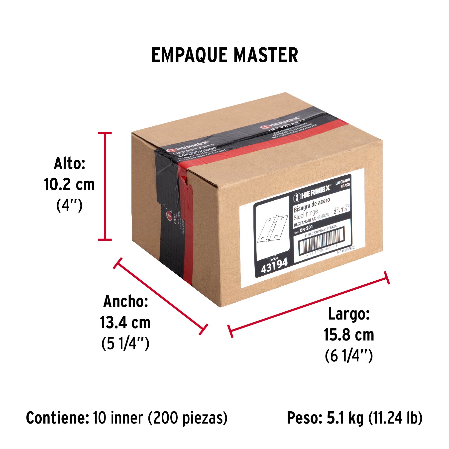Bisagra rectangular 2" acero latonado, HERMEX - Empaque