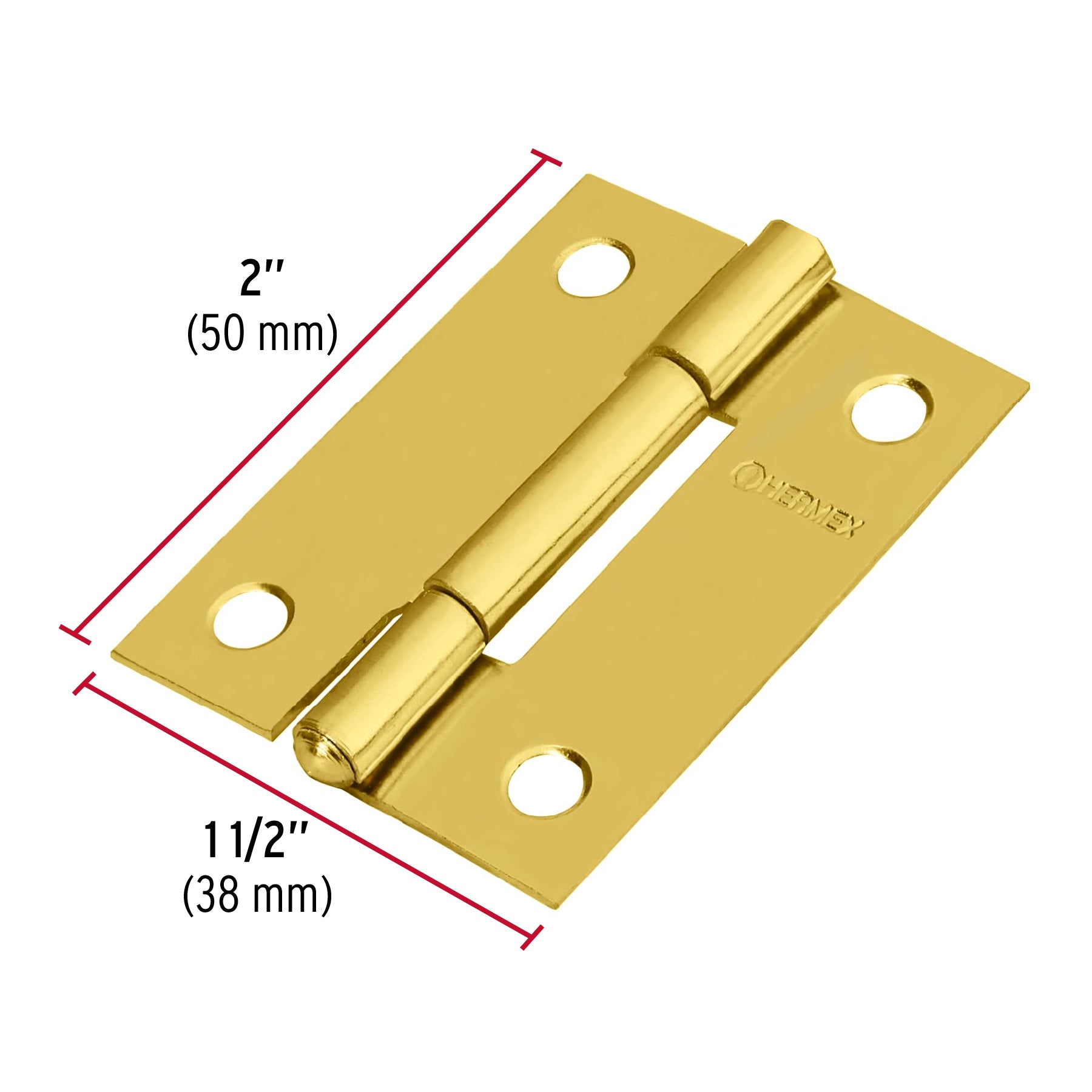 Bisagra rectangular 2" acero latonado, HERMEX