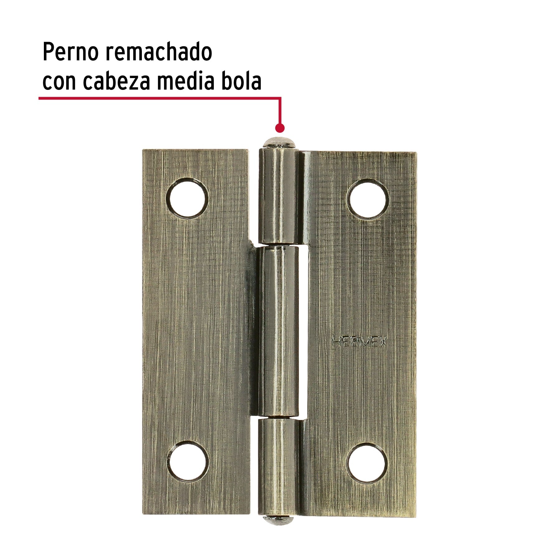 Bisagra rectangular 2" latón antiguo, HERMEX