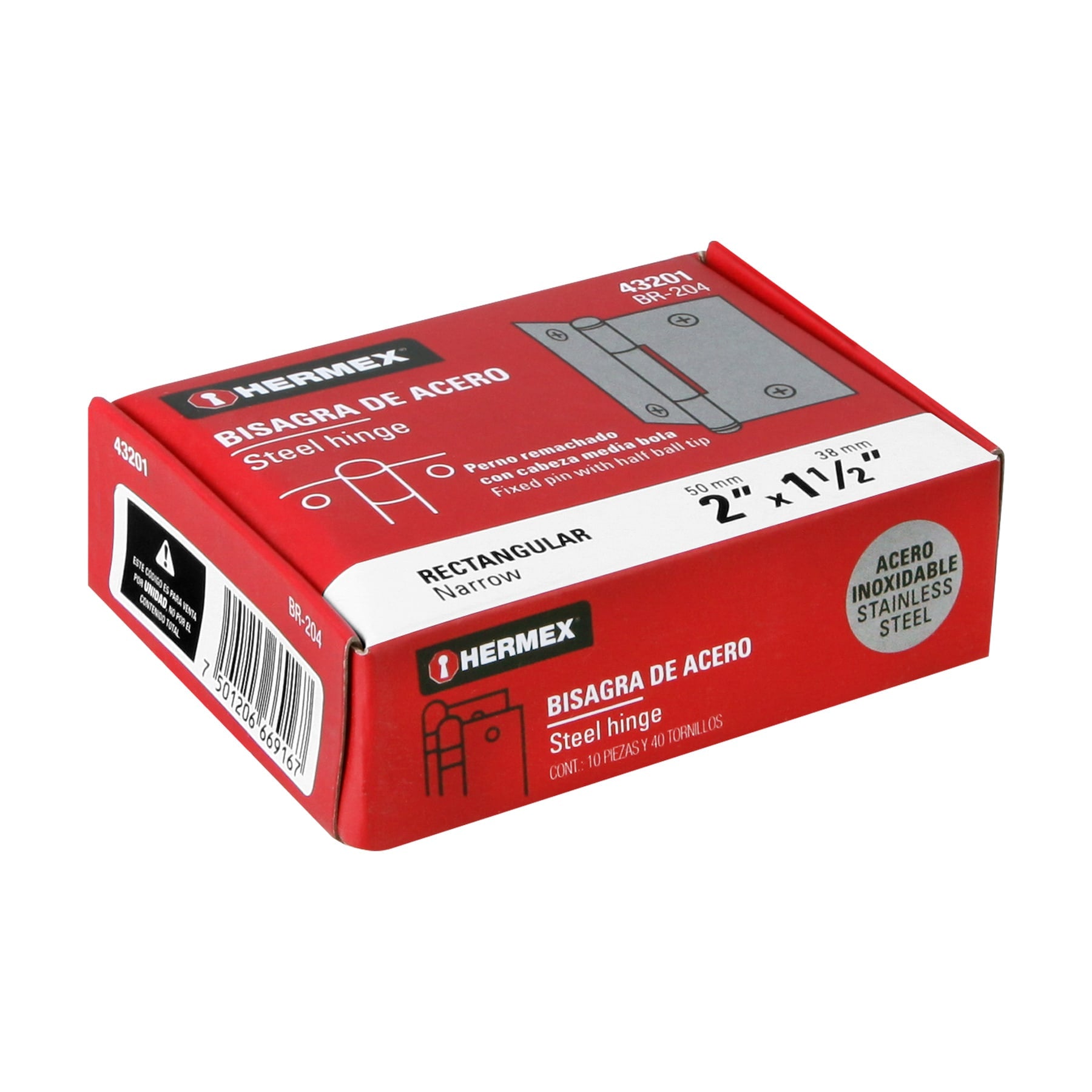 Bisagra rectangular 2" acero inoxidable, HERMEX
