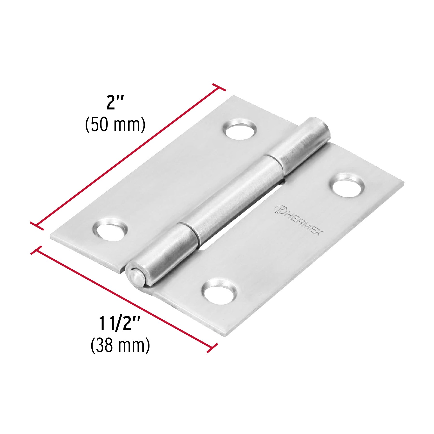 Bisagra rectangular 2" acero inoxidable, HERMEX