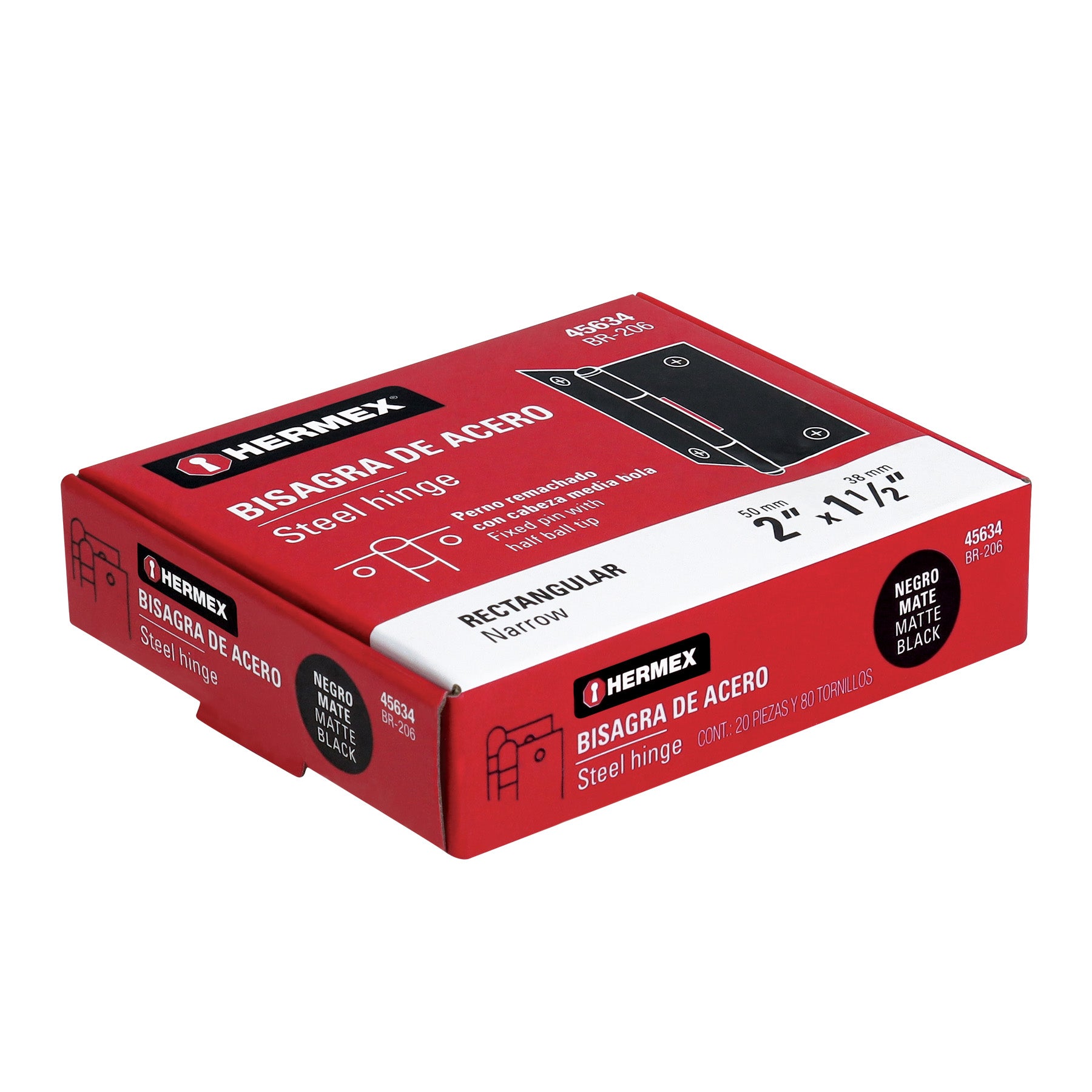 Bisagra rectangular 2" negra, HERMEX