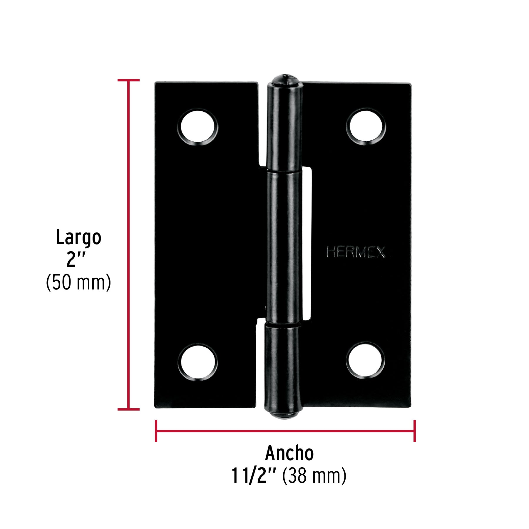 Bisagra rectangular 2" negra, HERMEX