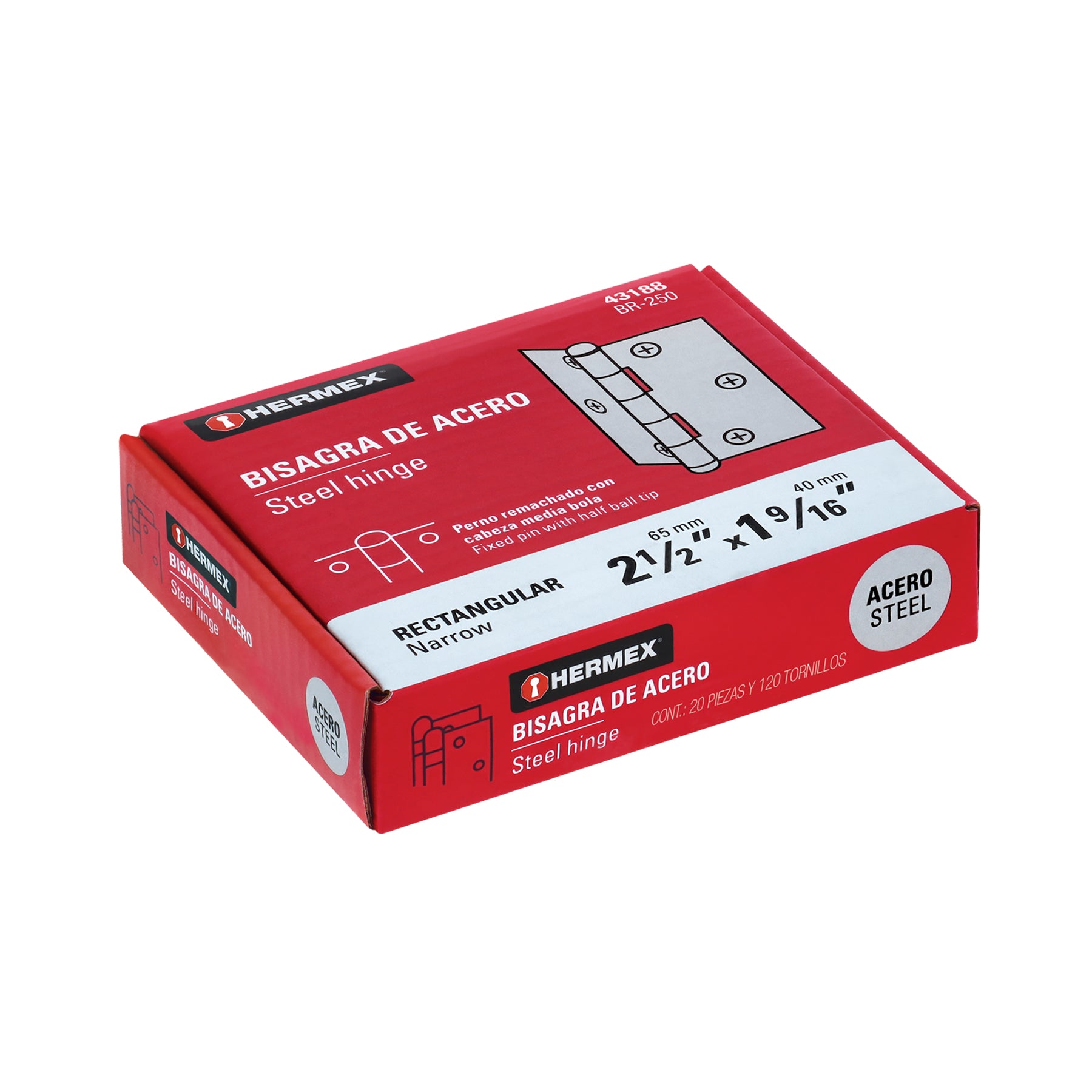 Bisagra rectangular 2-1/2" acero pulido, HERMEX