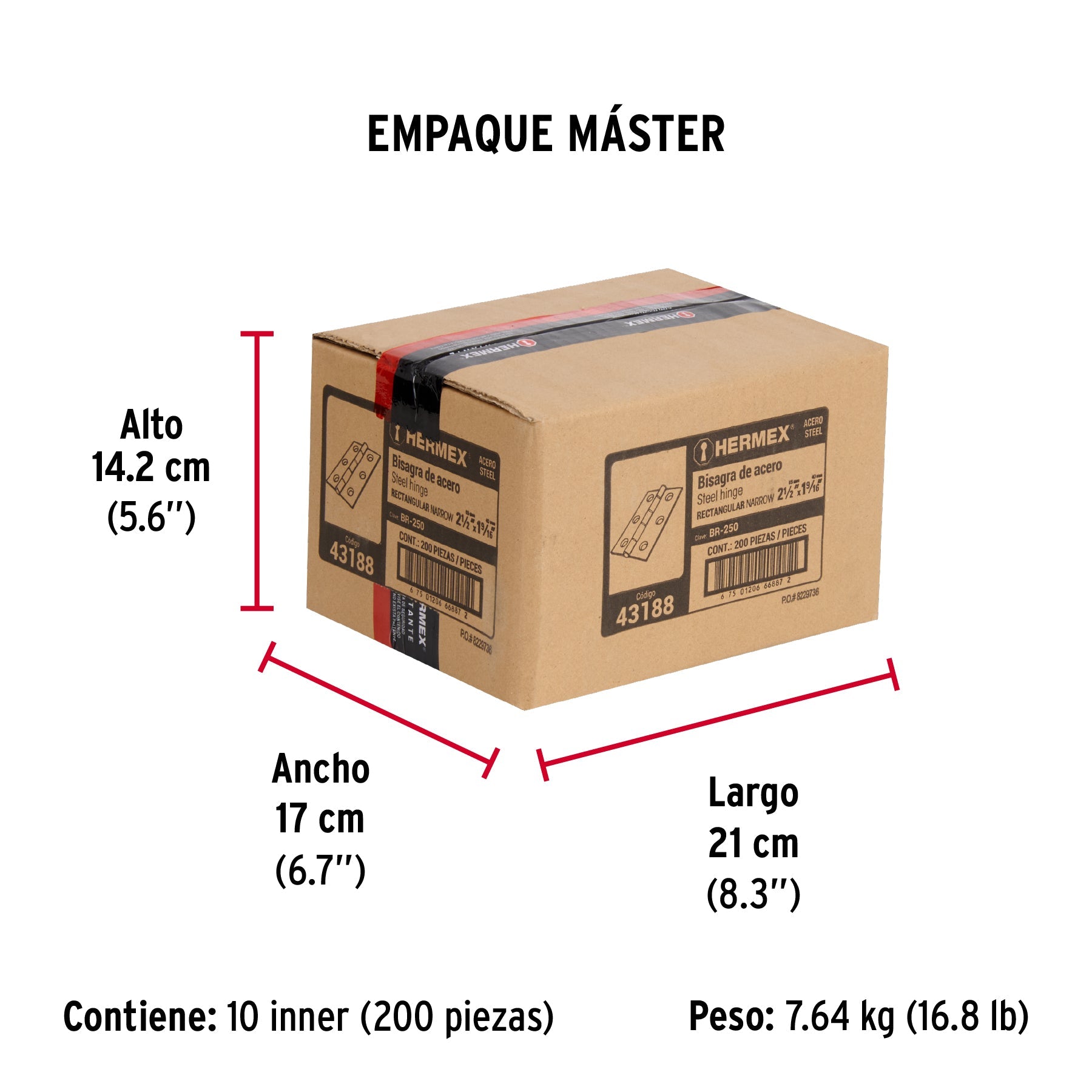 Bisagra rectangular 2-1/2" acero pulido, HERMEX - Empaque