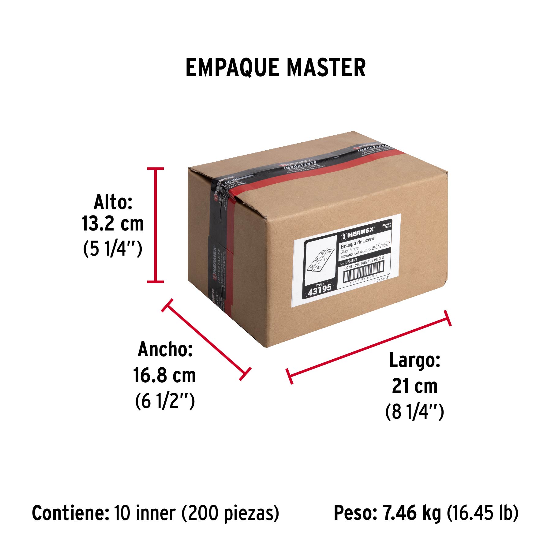Bisagra rectangular 2-1/2" acero latonado, HERMEX - Empaque