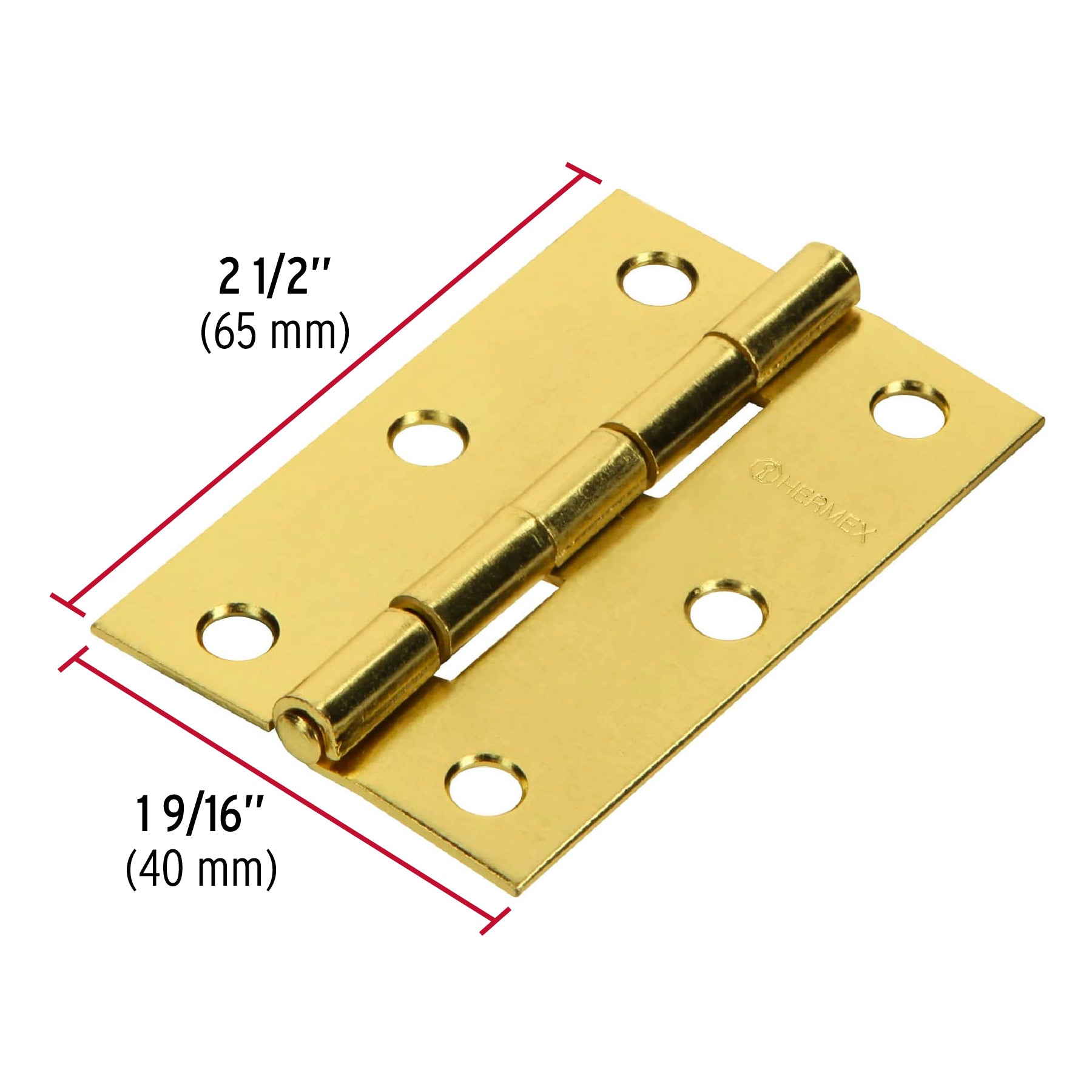 Bisagra rectangular 2-1/2" acero latonado, HERMEX