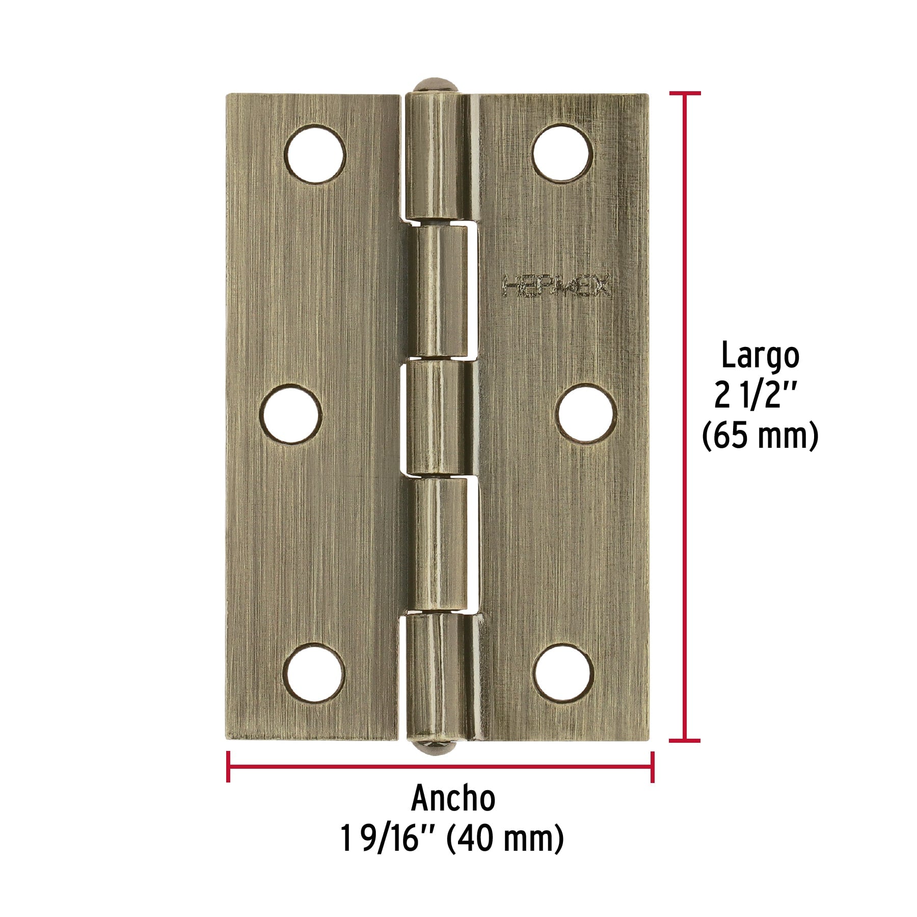Bisagra rectangular 2-1/2" latón antiguo, HERMEX
