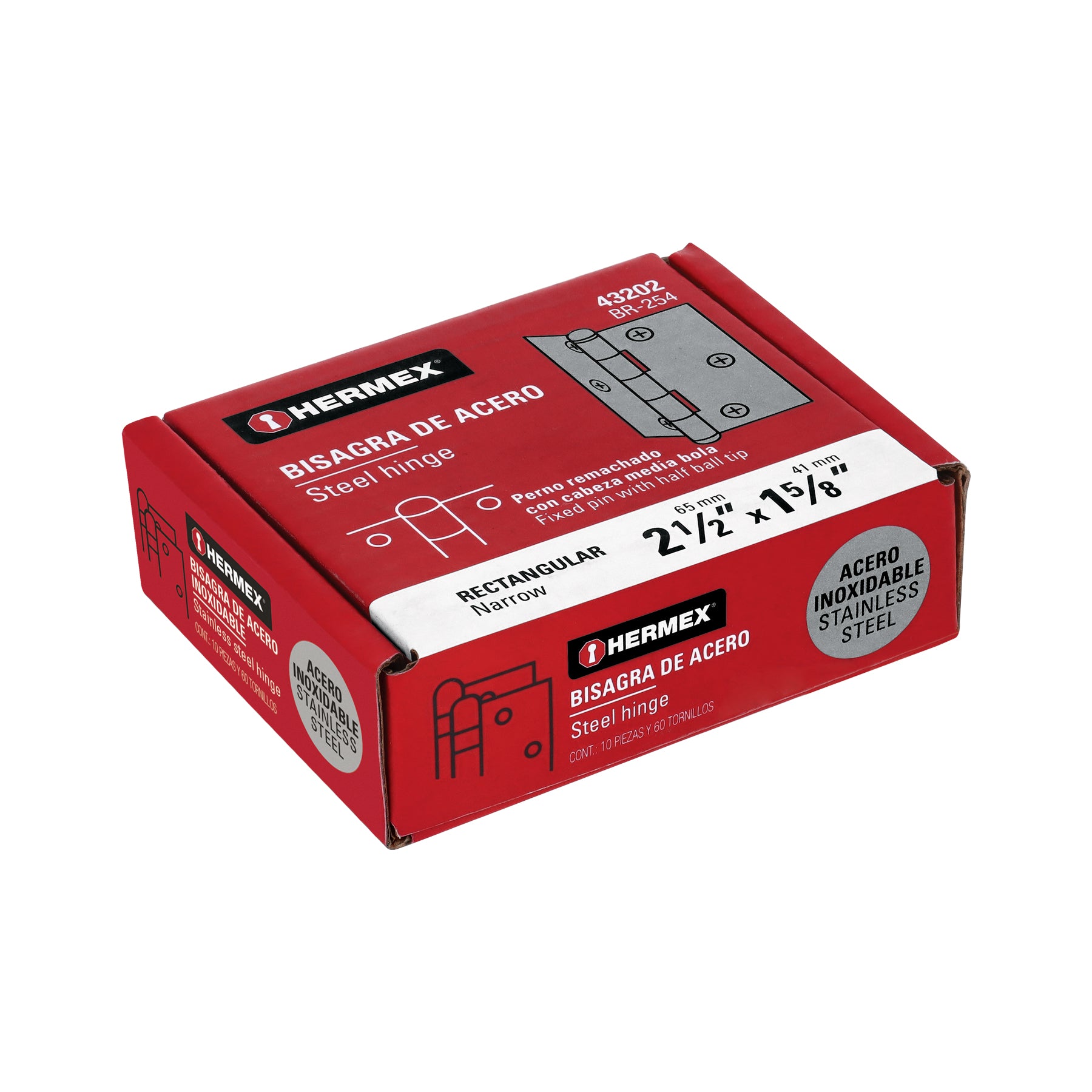 Bisagra rectangular 2-1/2" acero inoxidable, HERMEX