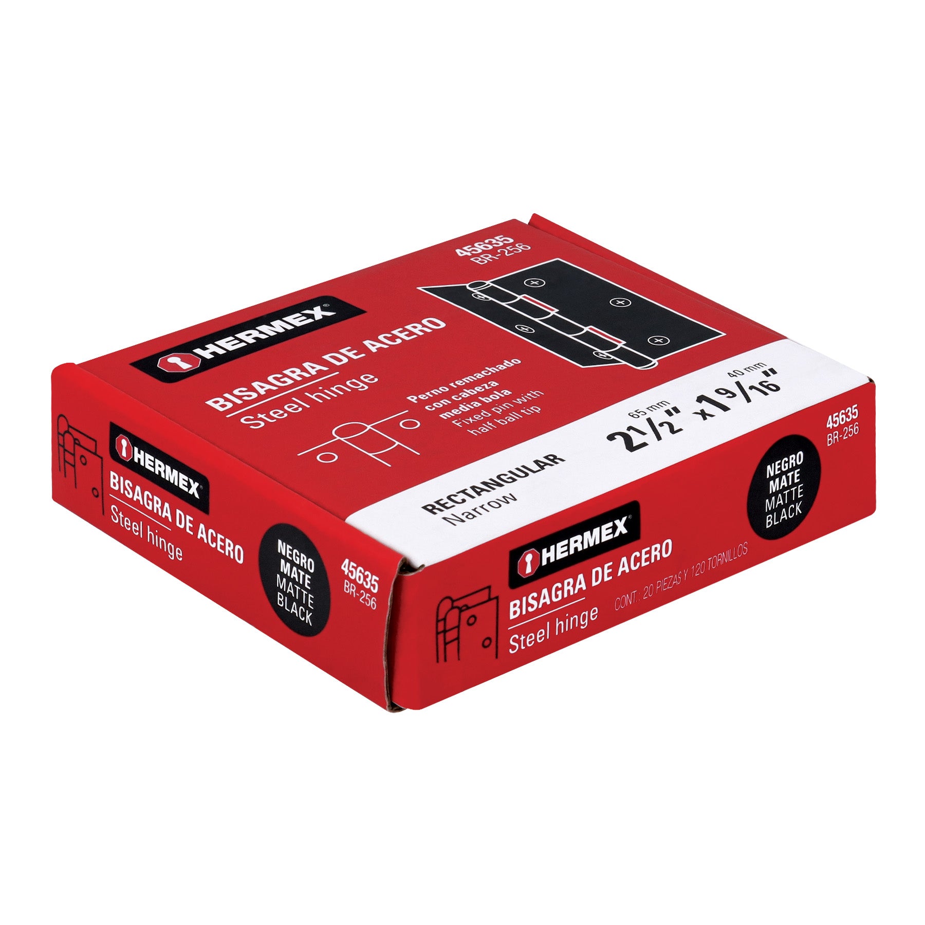 Bisagra rectangular 2-1/2" negra, HERMEX