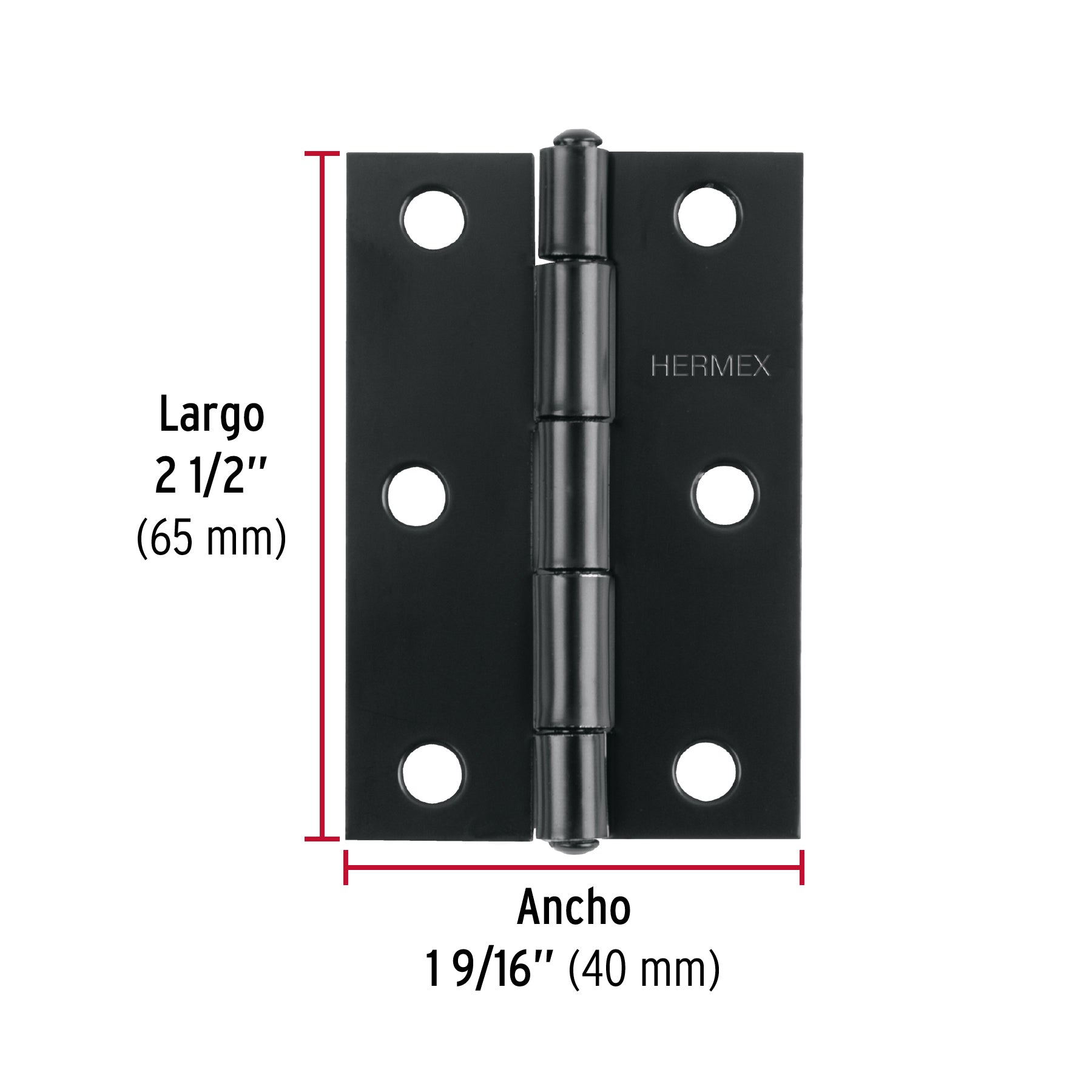 Bisagra rectangular 2-1/2" negra, HERMEX