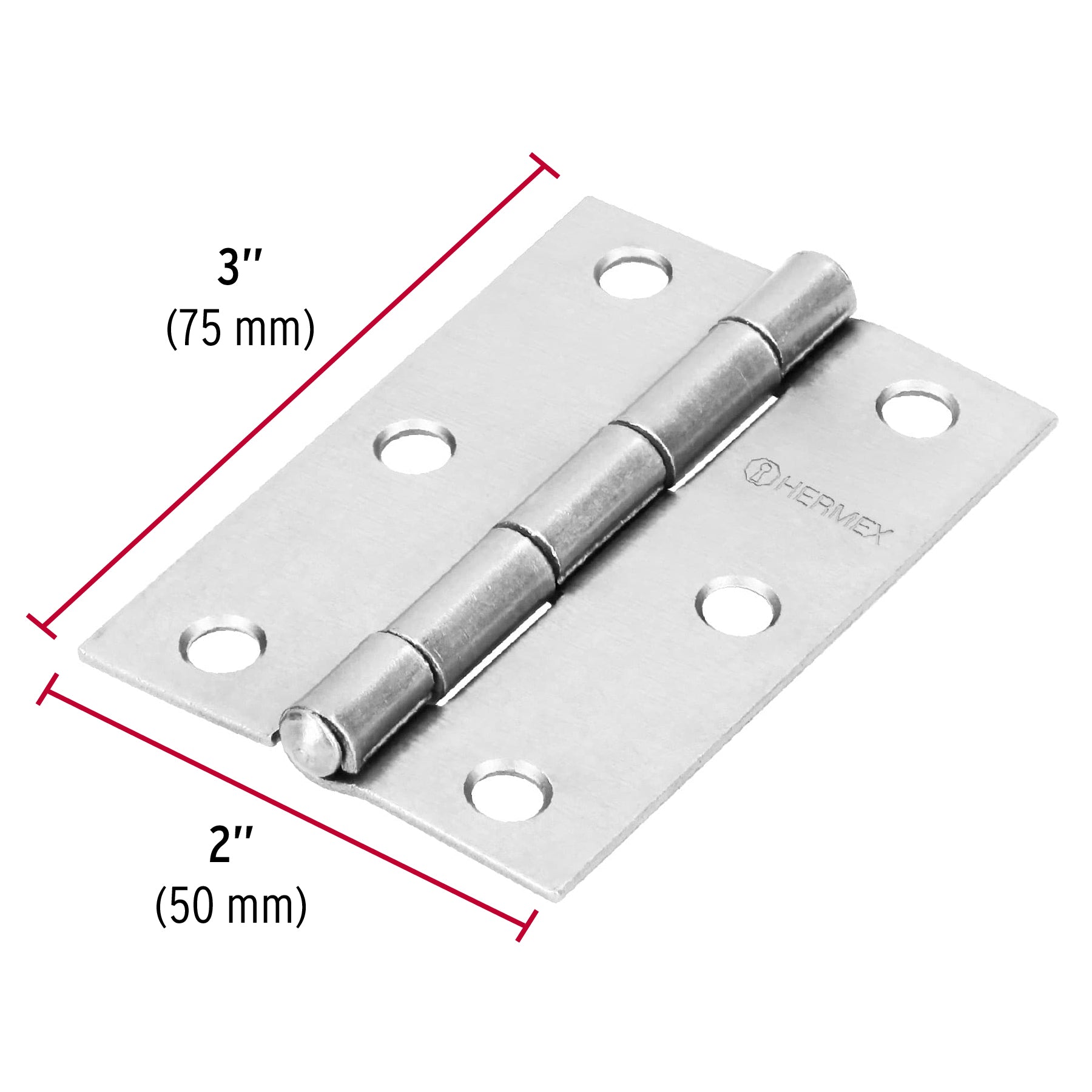 Bisagra rectangular 3" acero pulido, HERMEX