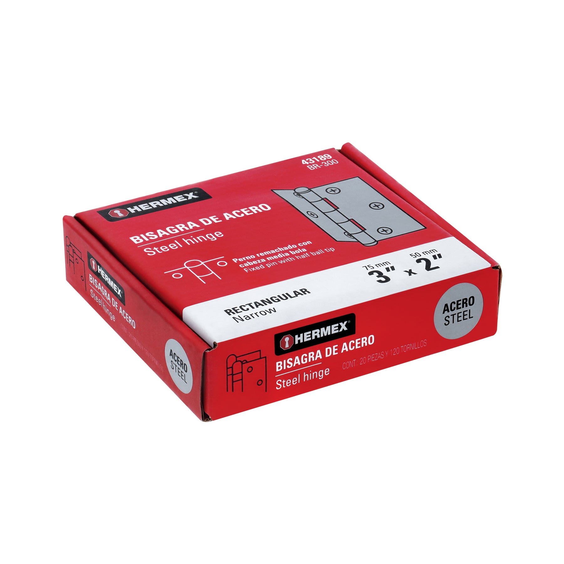 Bisagra rectangular 3" acero pulido, HERMEX