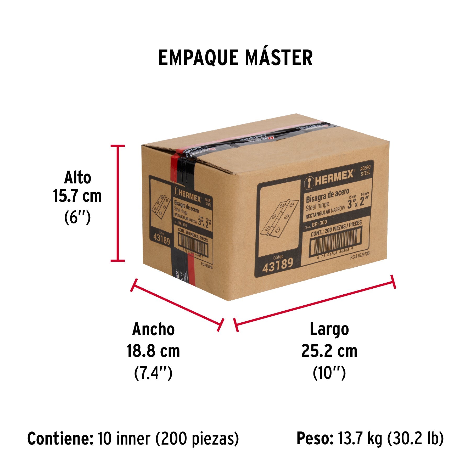Bisagra rectangular 3" acero pulido, HERMEX - Empaque