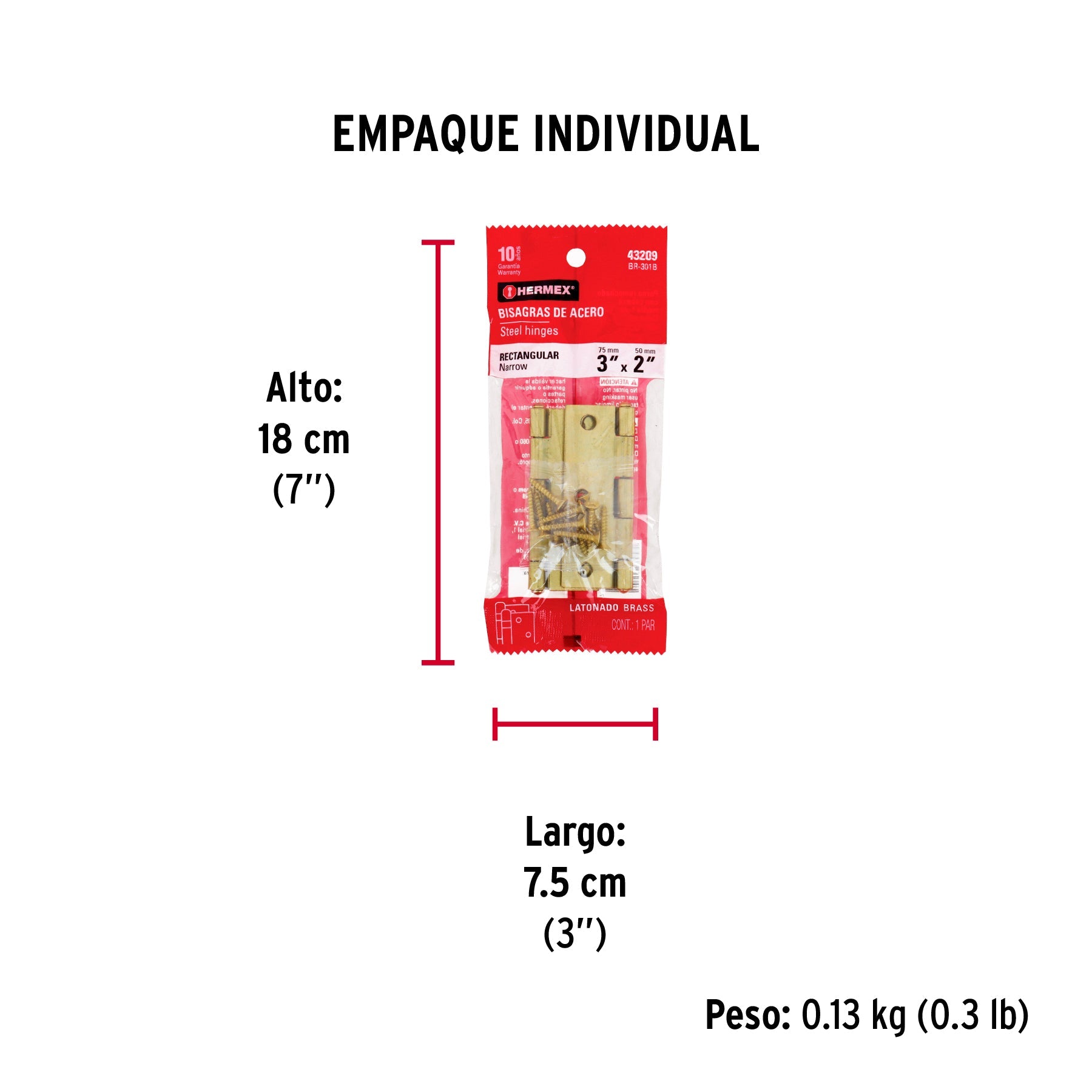 Bolsa con 2 bisagras rectangulares 3", acero latonado - Empaque