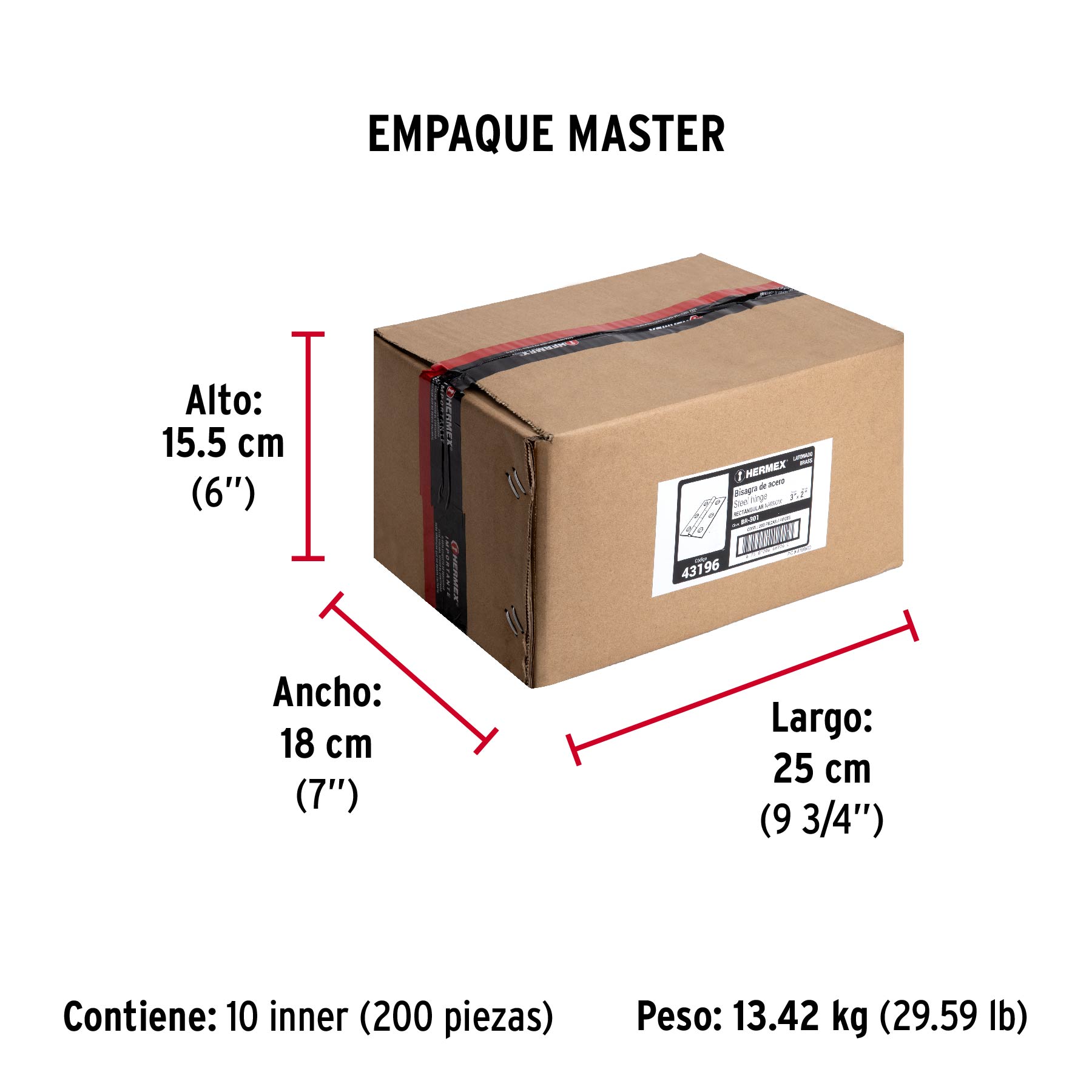 Bisagra rectangular 3" acero latonado, HERMEX - Empaque