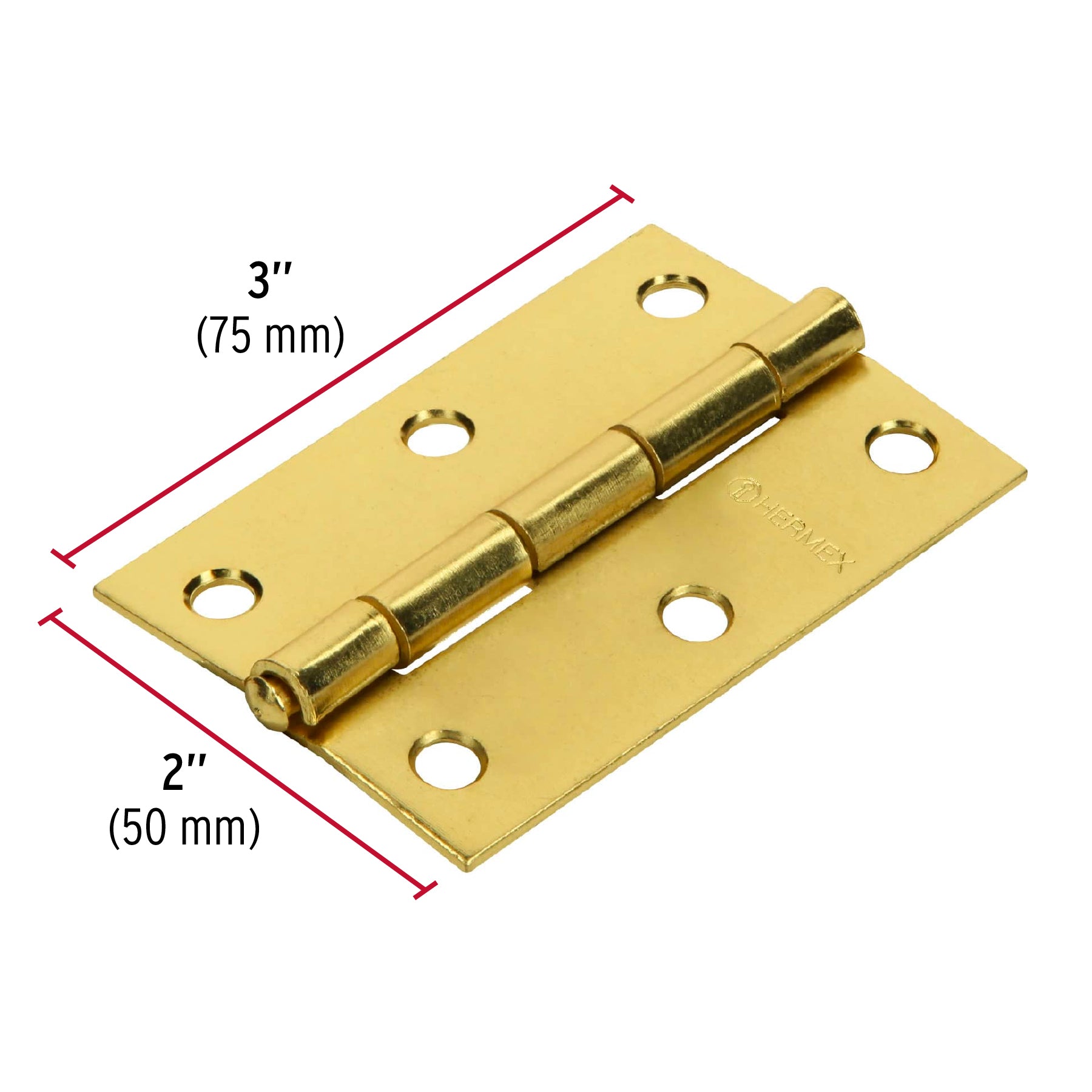 Bisagra rectangular 3" acero latonado, HERMEX