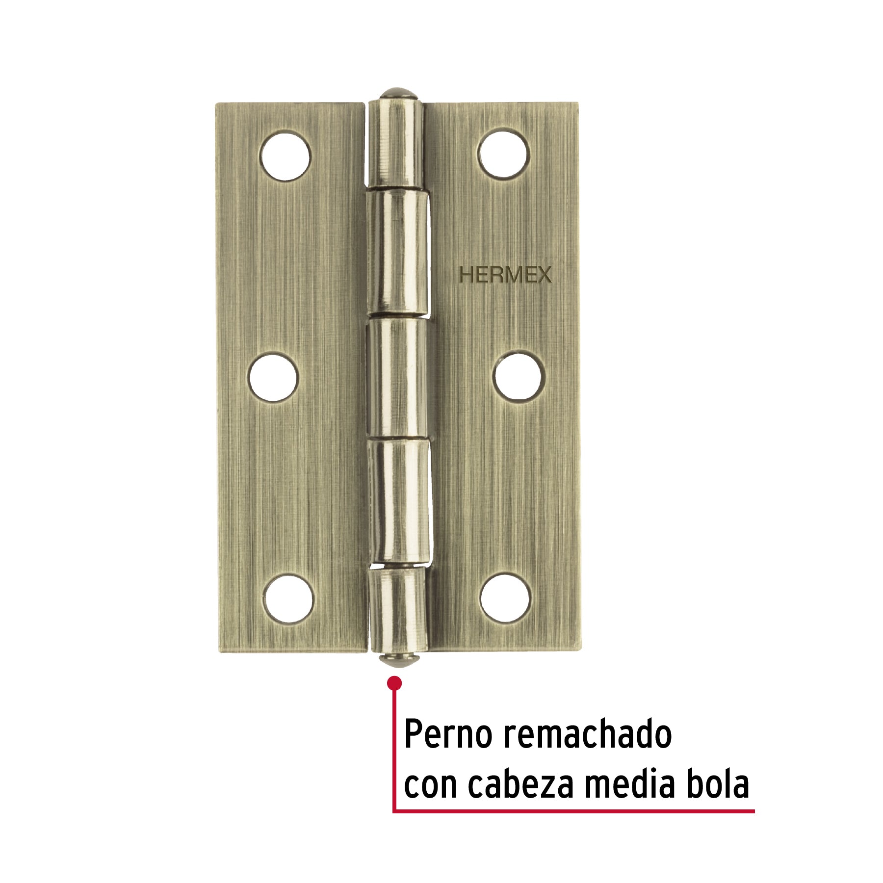 Bisagra rectangular 3" latón antiguo, HERMEX