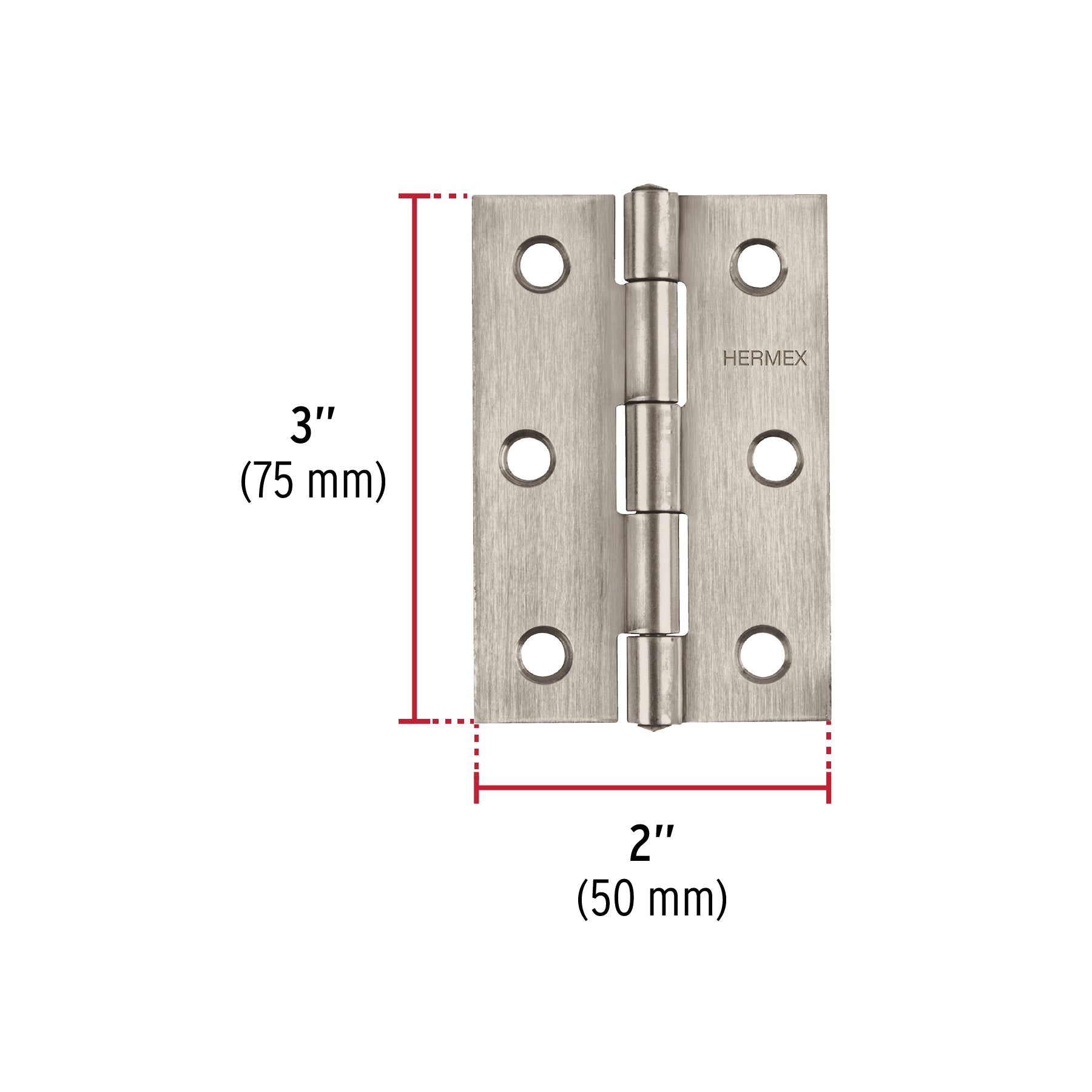 Bisagra rectangular 3" acero inoxidable, HERMEX