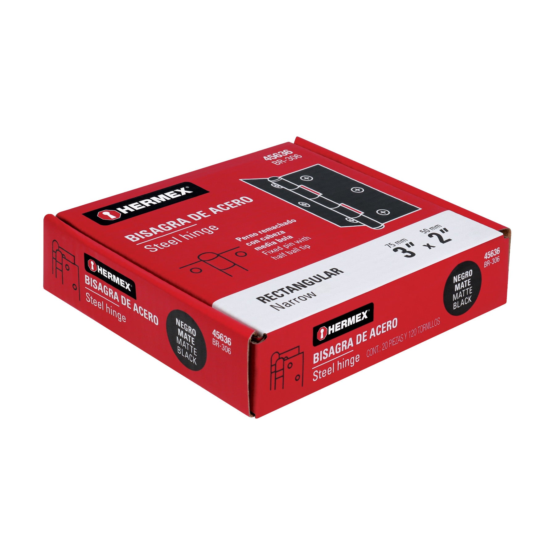 Bisagra rectangular 3" negra, HERMEX