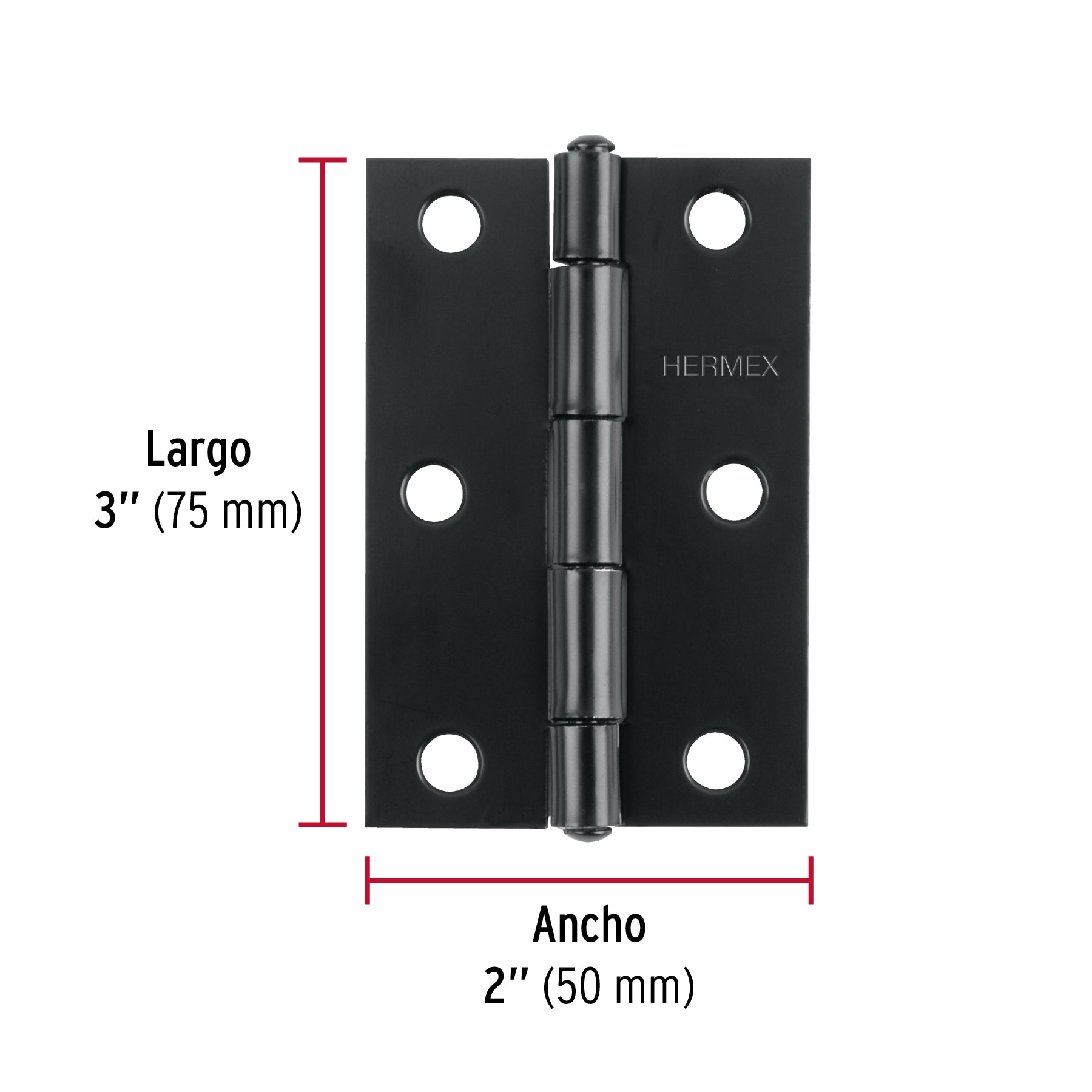 Bisagra rectangular 3" negra, HERMEX