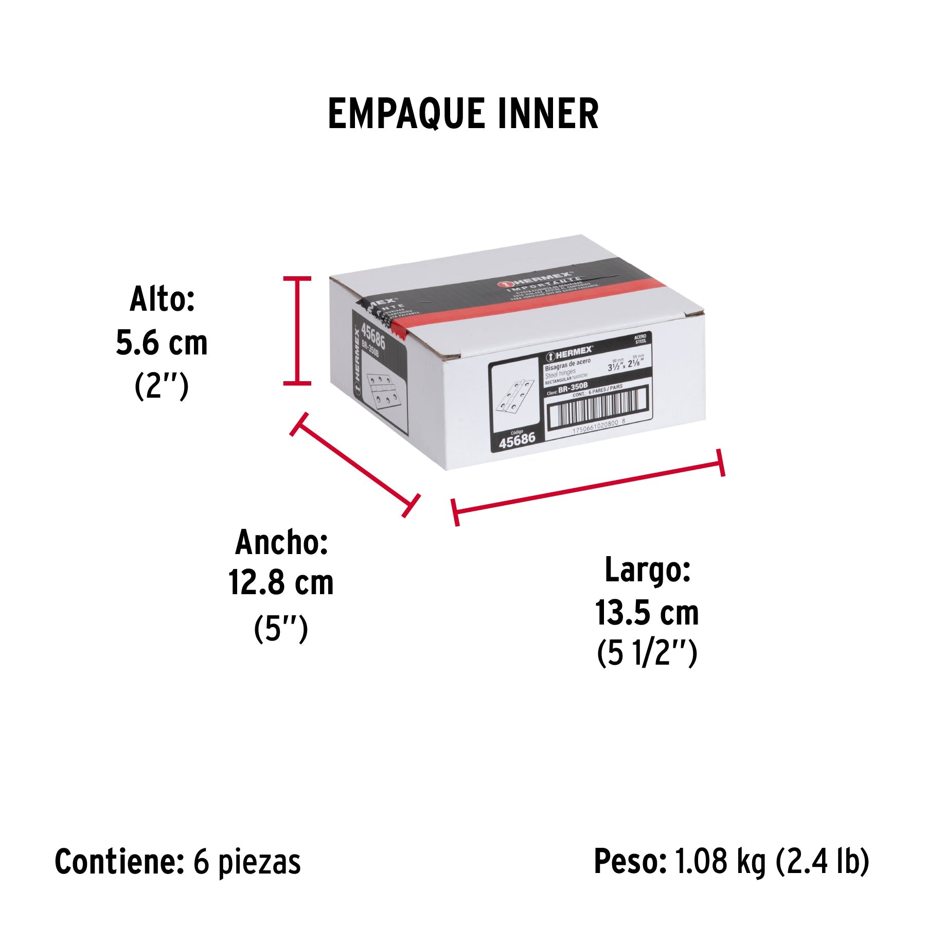 Bolsa con 2 bisagras rectangulares 3-1/2", acero pulido - Empaque
