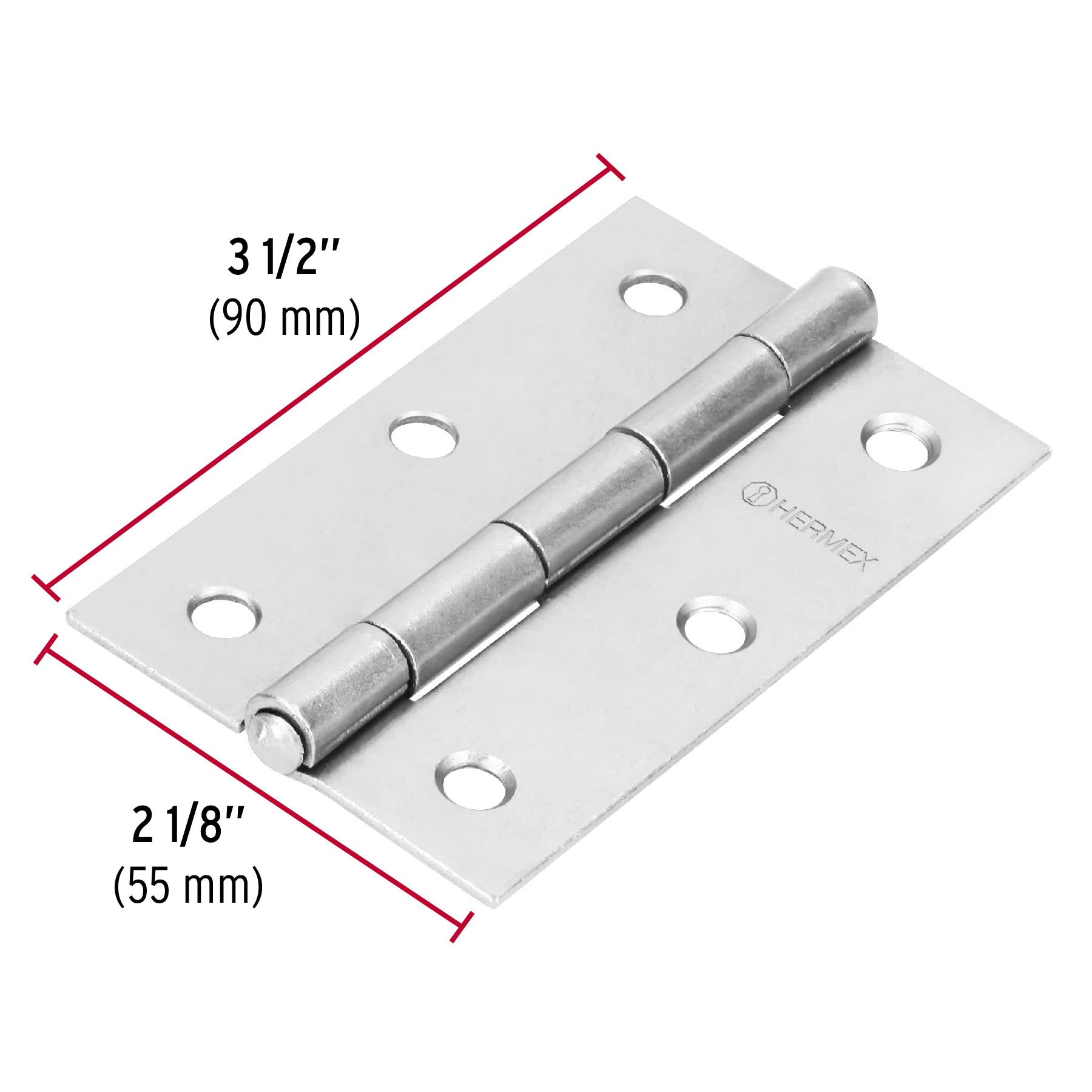 Bisagra rectangular 3-1/2" acero pulido, HERMEX