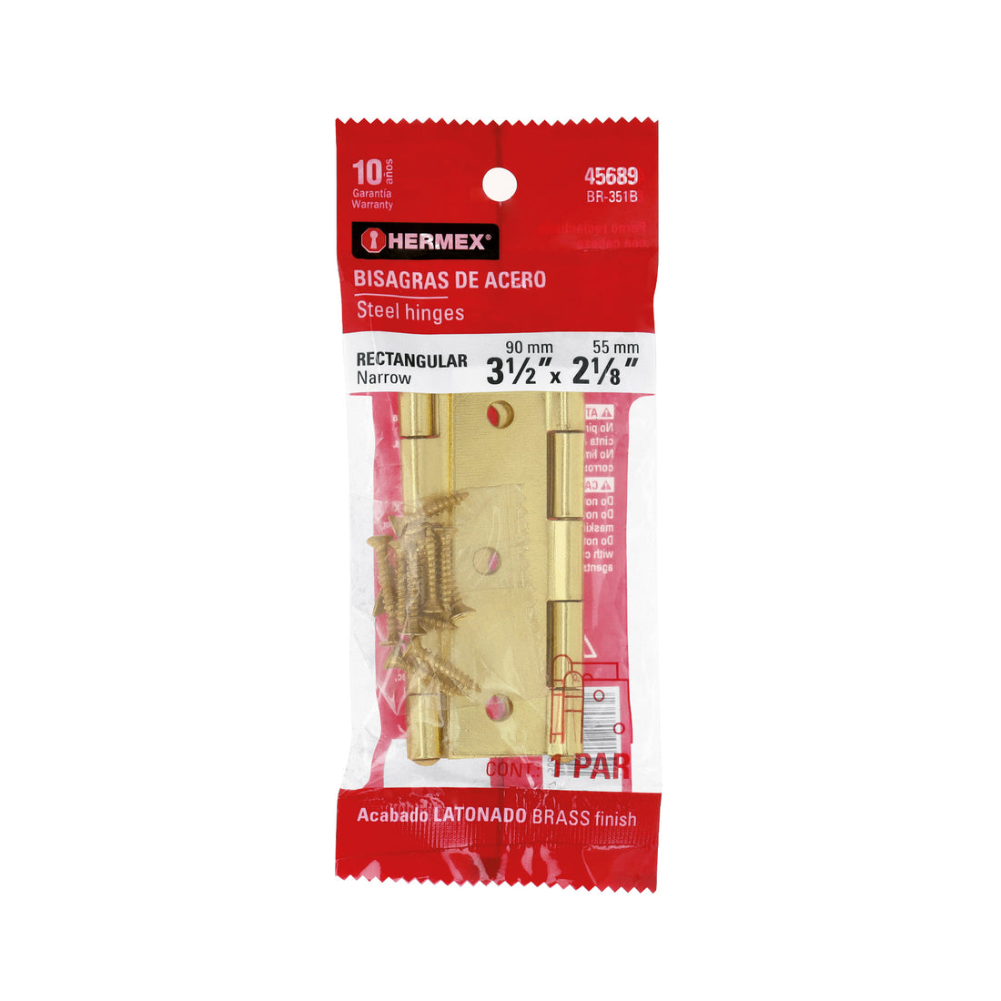 Bolsa con 2 bisagras rectangulares 3-1/2", acero latonado