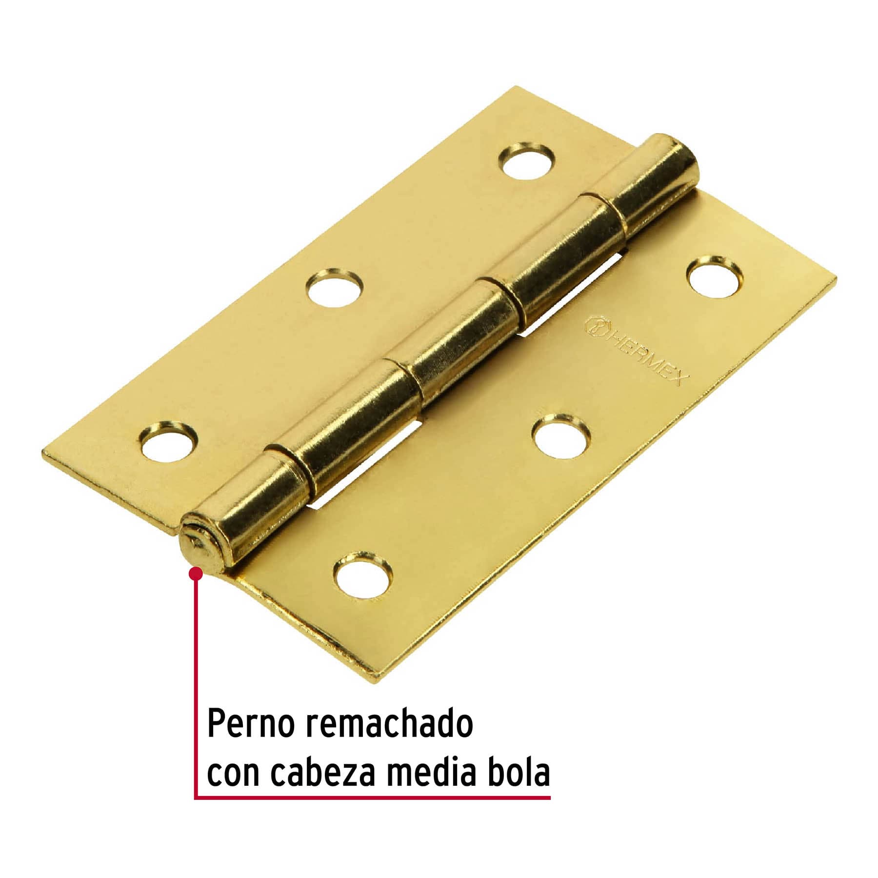 Bisagra rectangular 3-1/2" acero latonado, HERMEX