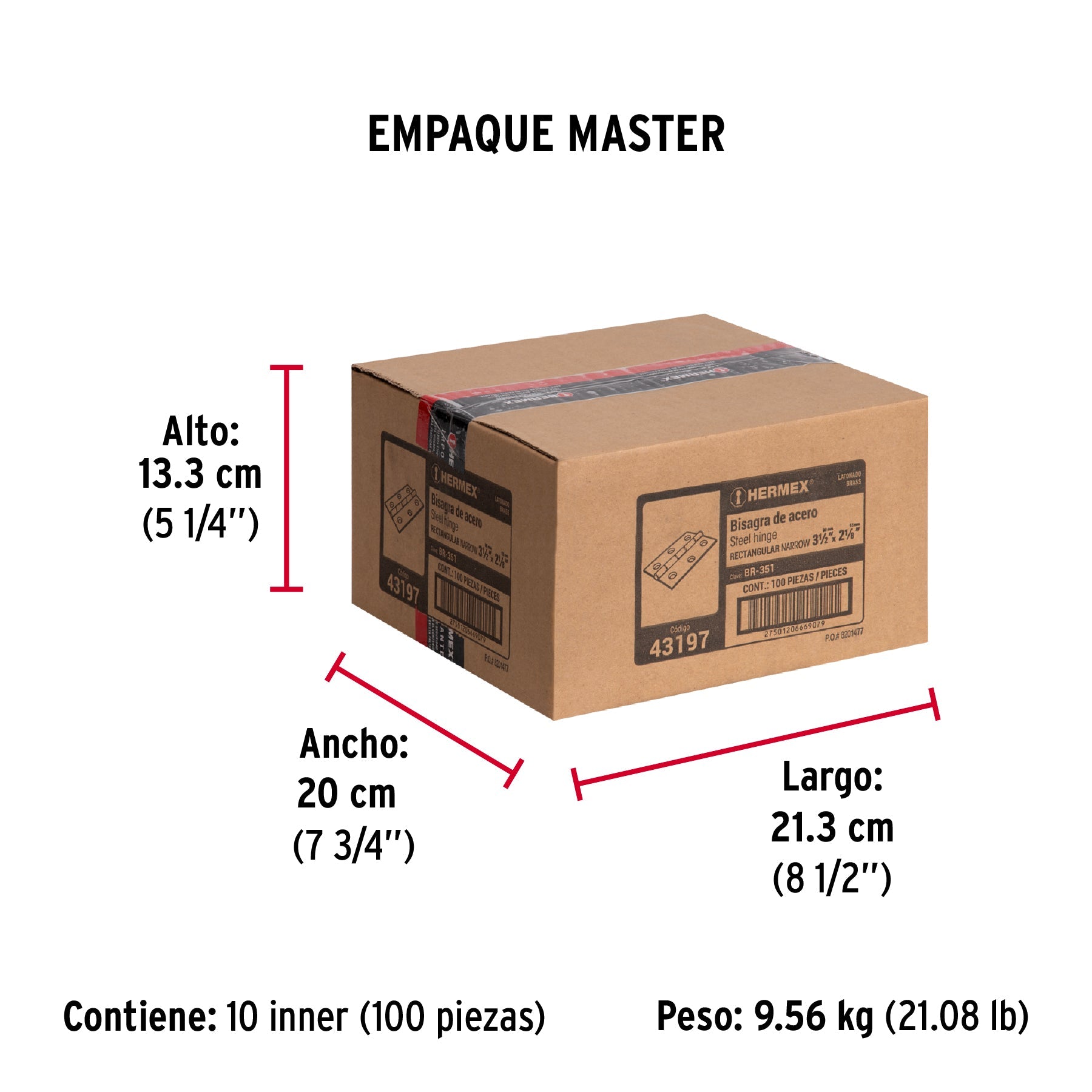Bisagra rectangular 3-1/2" acero latonado, HERMEX - Empaque