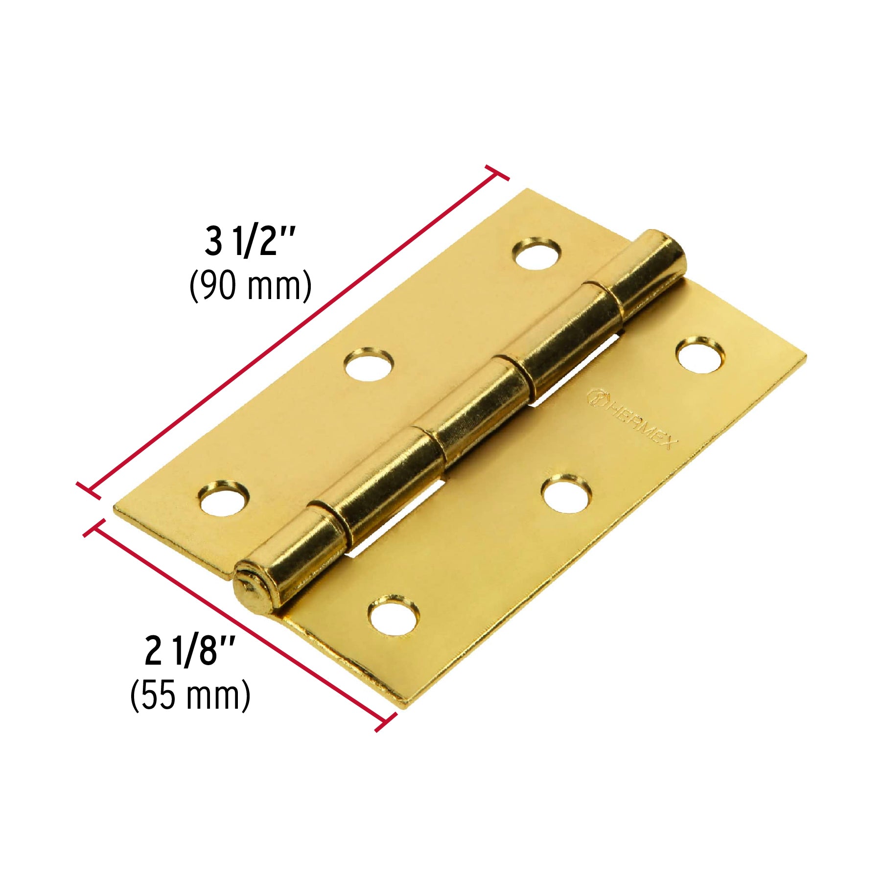 Bisagra rectangular 3-1/2" acero latonado, HERMEX